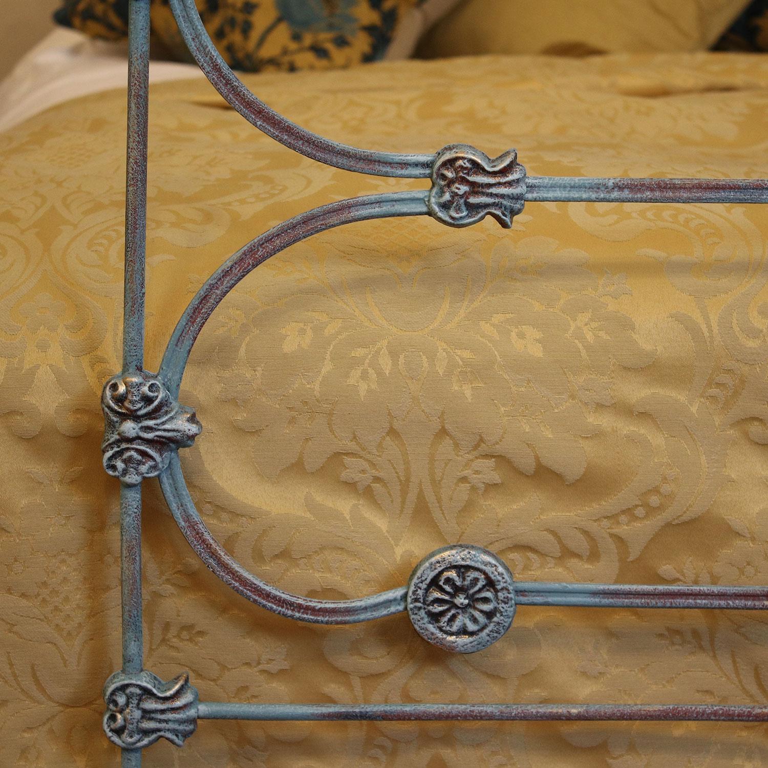 Brass Cast Iron Bed in Blue Verdigris, MK154