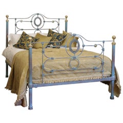 Antique Cast Iron Bed in Blue Verdigris, MK154