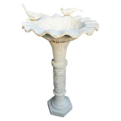 Cast Iron Birdbath with Wavy Rim and Decorative Birds