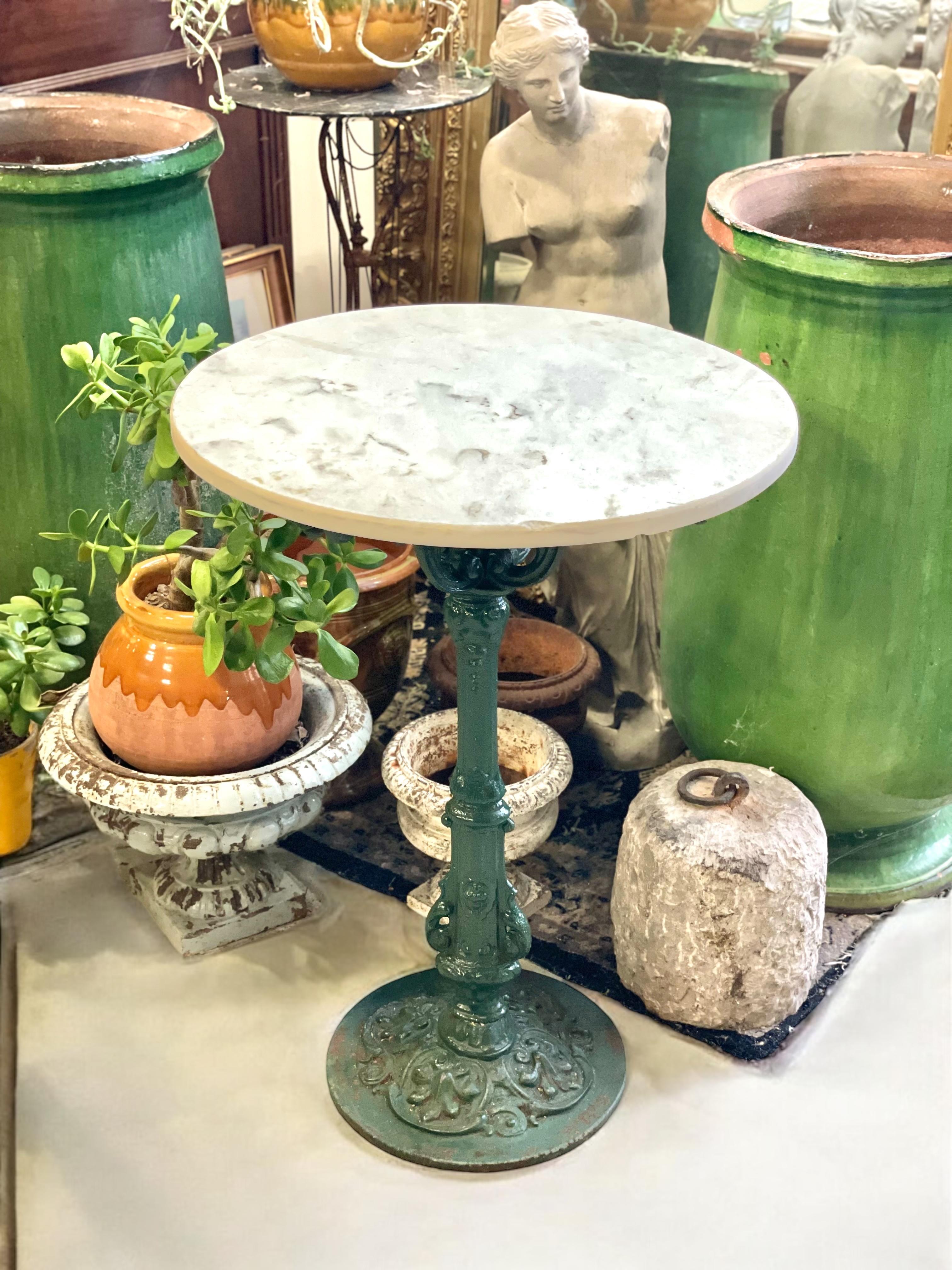 Cast Iron Bistro Table with White Marble Top, 19th Century 6