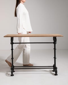 Classic French Bistro Table with Cast Iron Base and Wooden Top