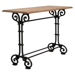 Classic French Bistro Table with Cast Iron Base and Wooden Top