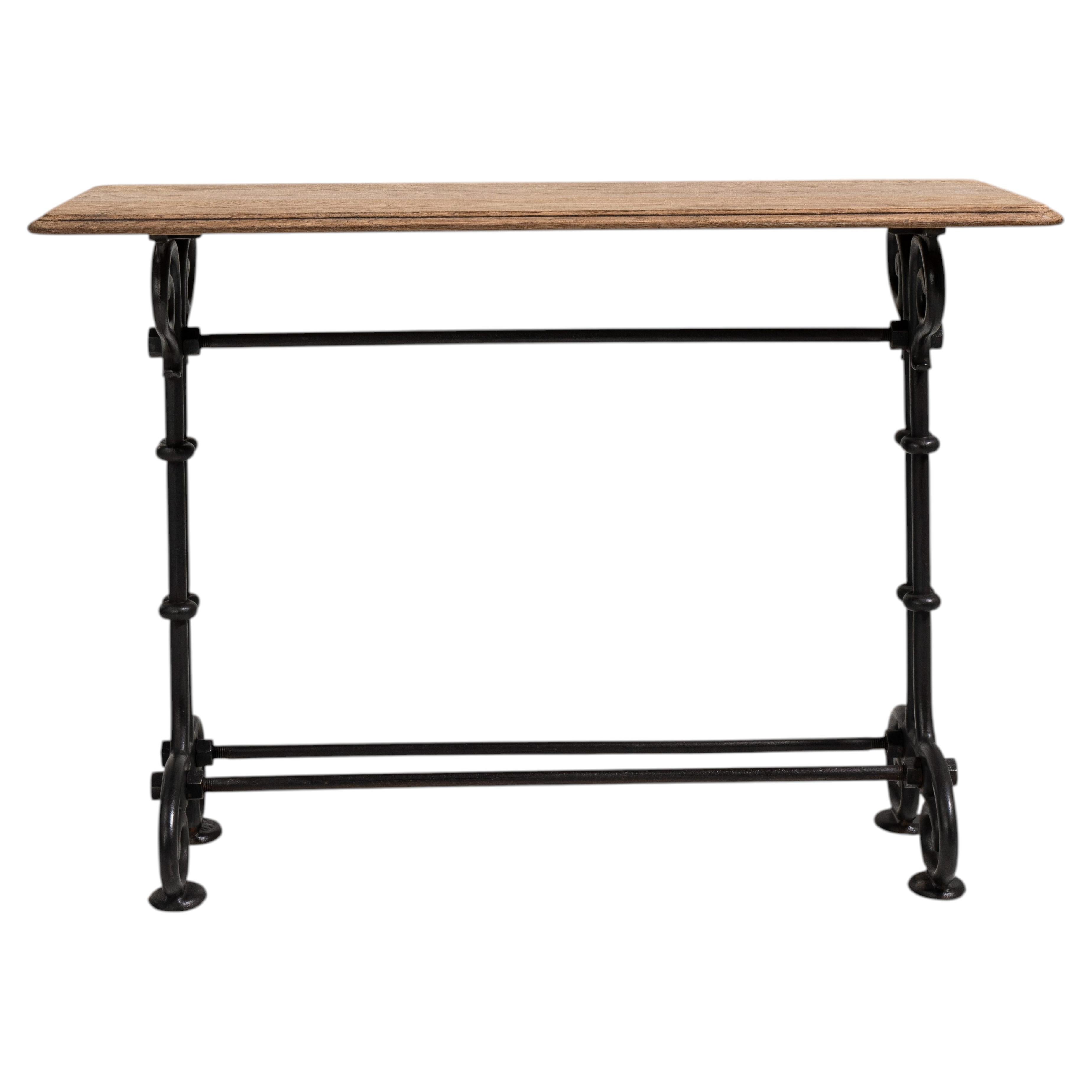 Cast Iron Bistro Table with Wood Top For Sale