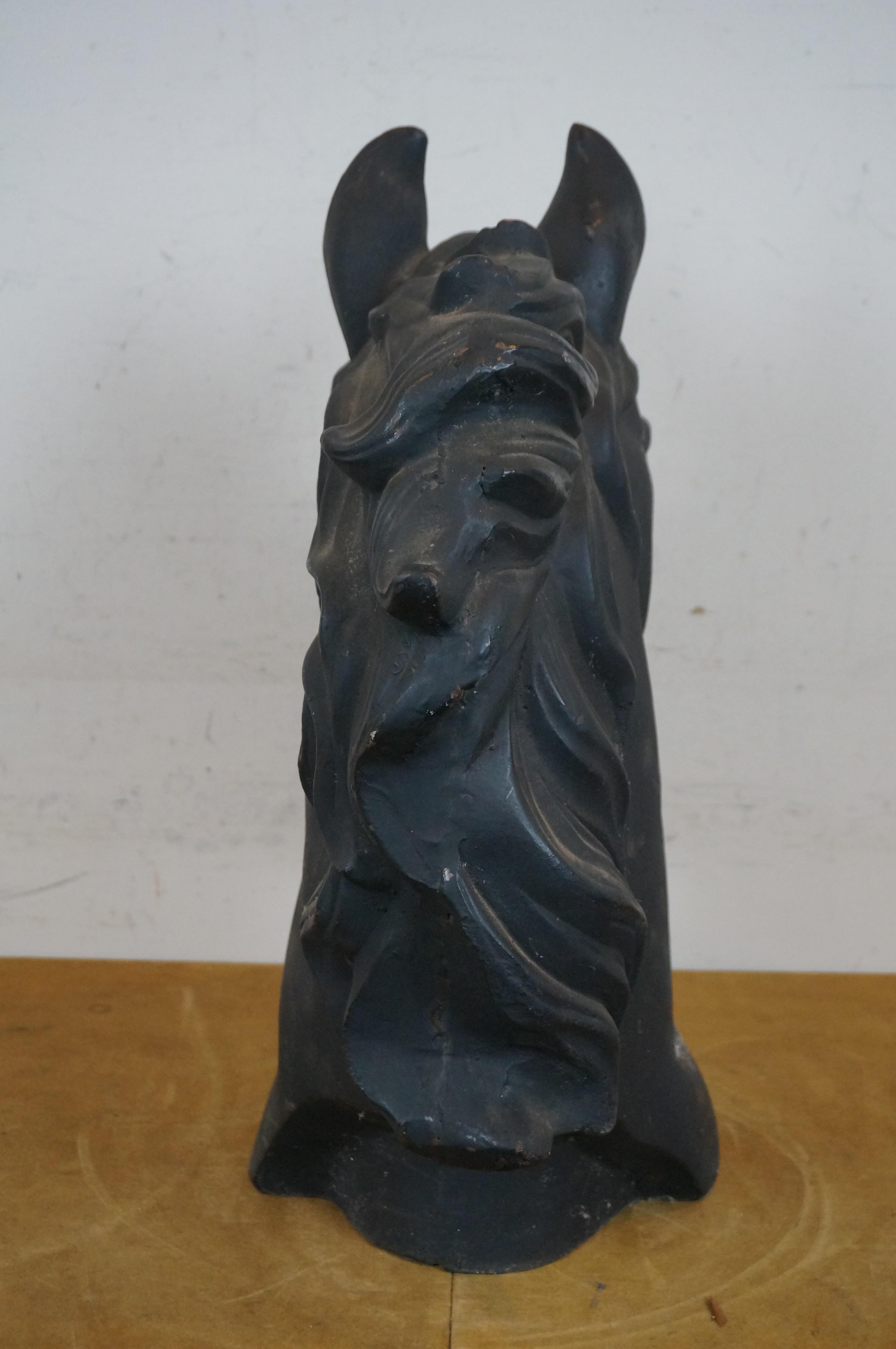 Escultura de hierro fundido con cabeza de caballo negro Estatua de busto 19 pulgadas 1