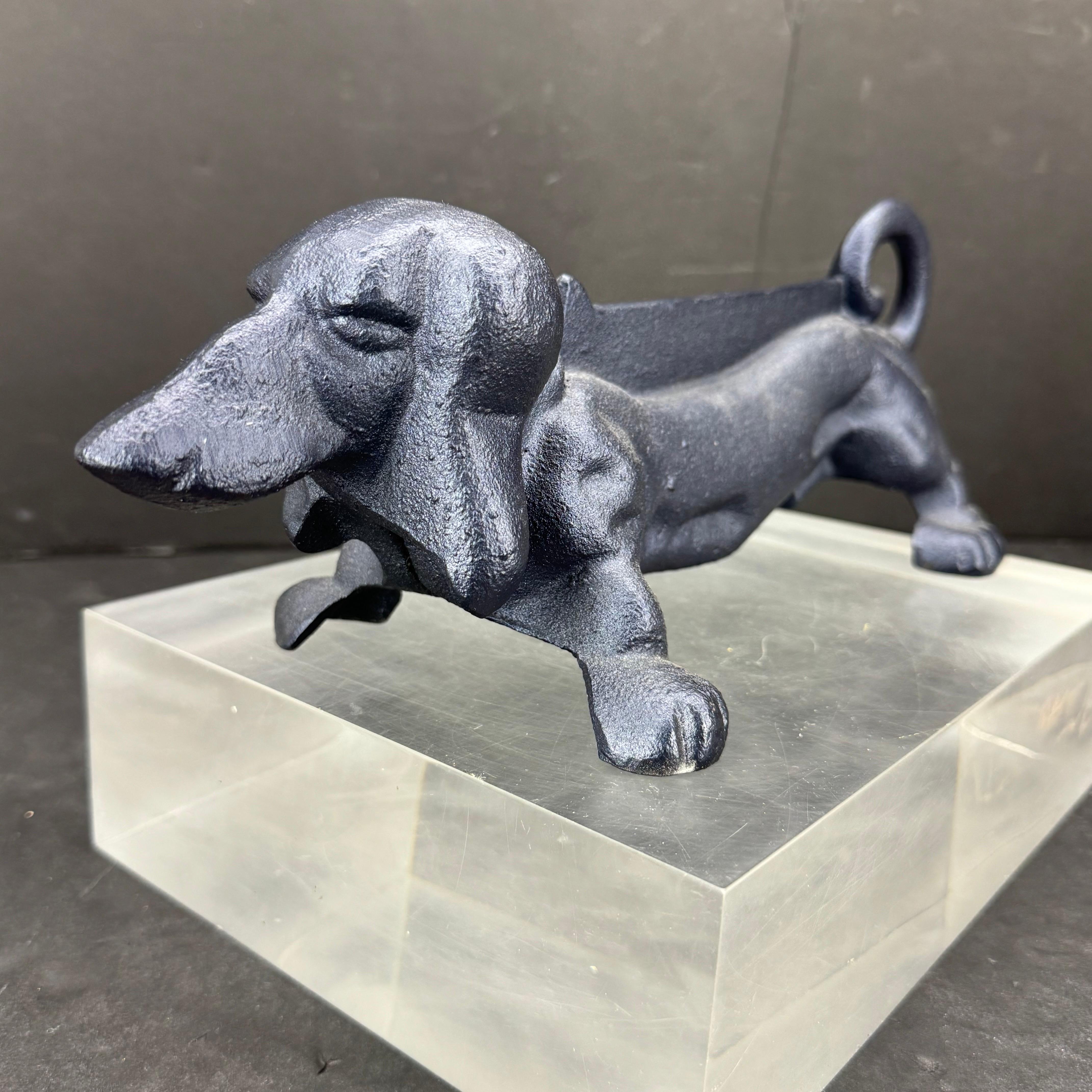 American Cast Iron Blue Foot Boot Scraper Door Stop of Dachshund Dog