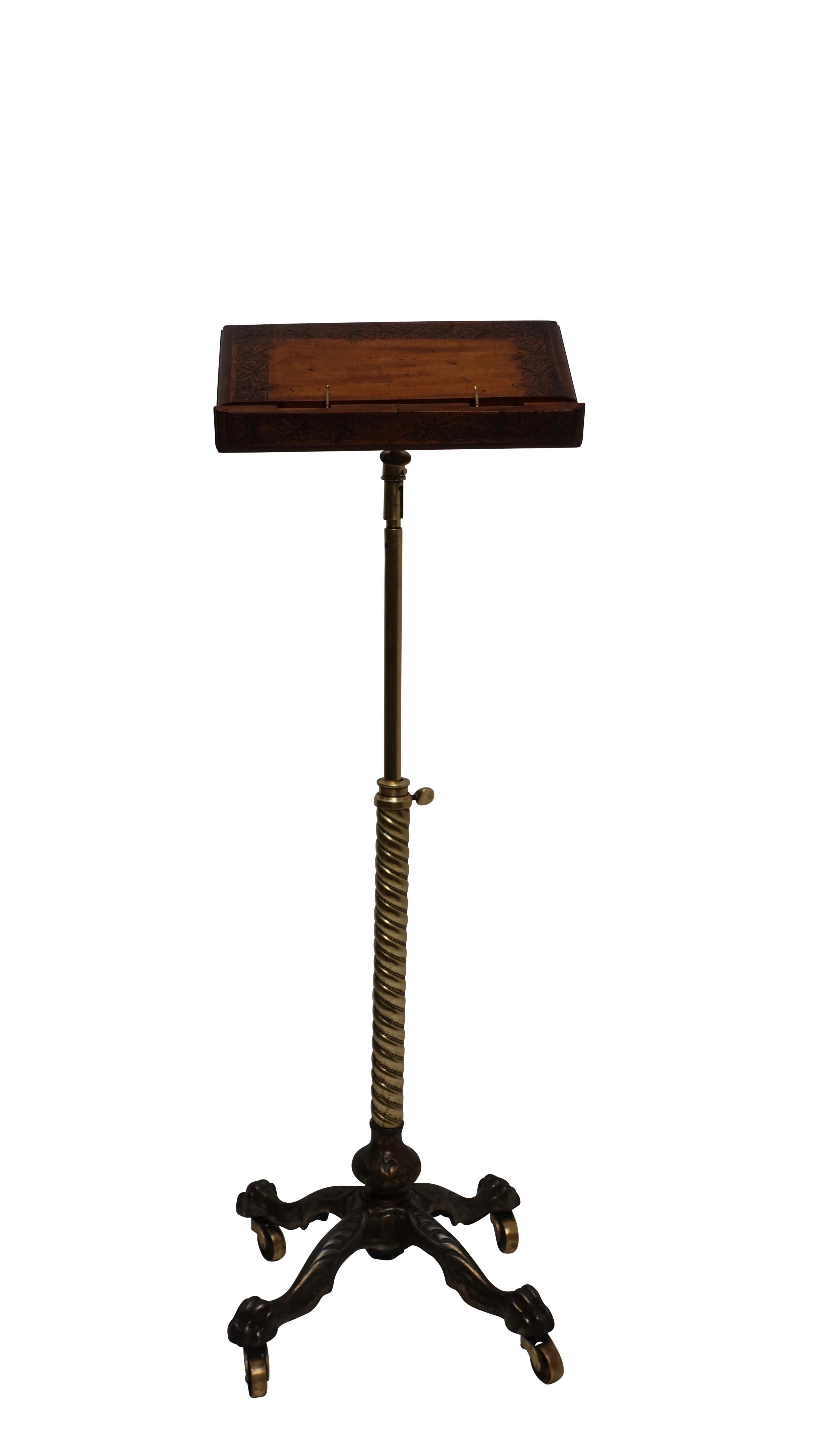 Carved Cast Iron, Brass and Walnut Bookstand Podium, American, circa 1880