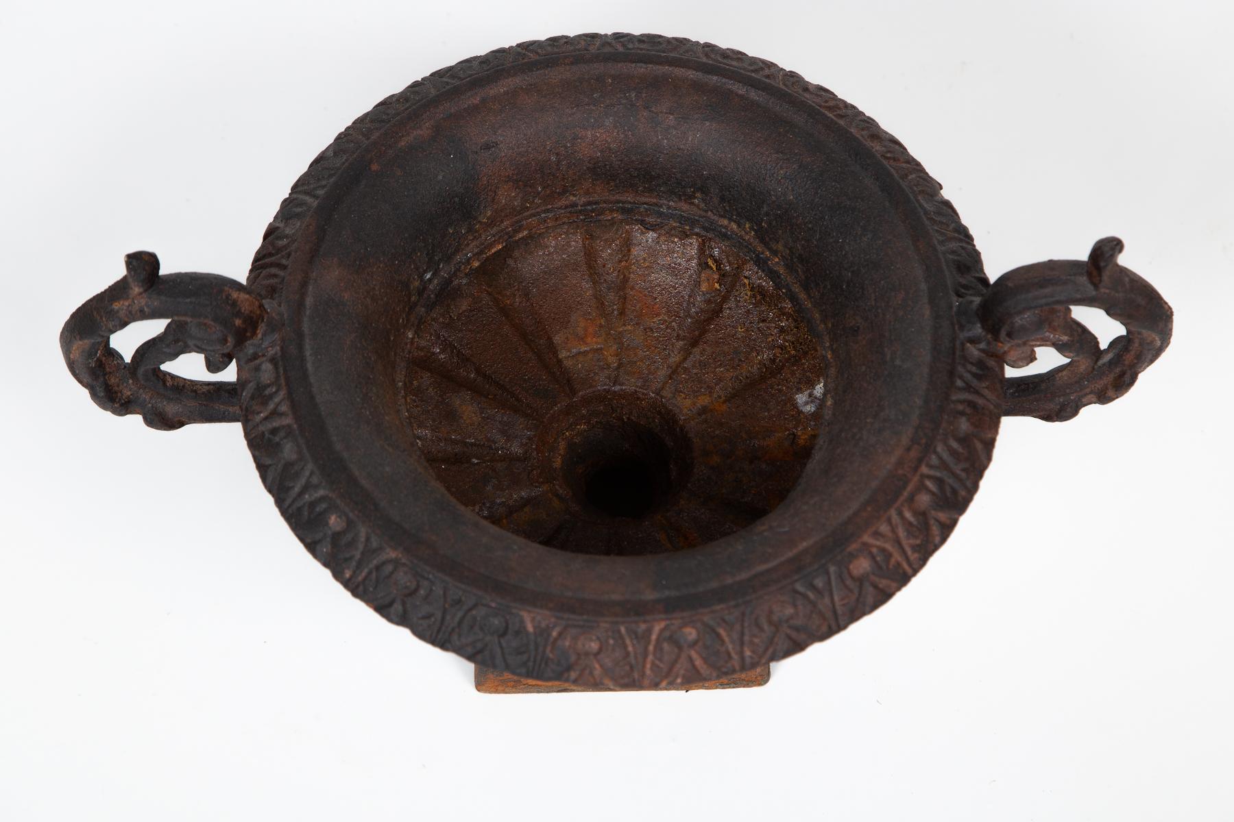 French Cast Iron Chambord Style Garden Urn, France, circa 1910 For Sale