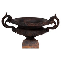 Antique Cast Iron Chambord Style Garden Urn, France, circa 1910