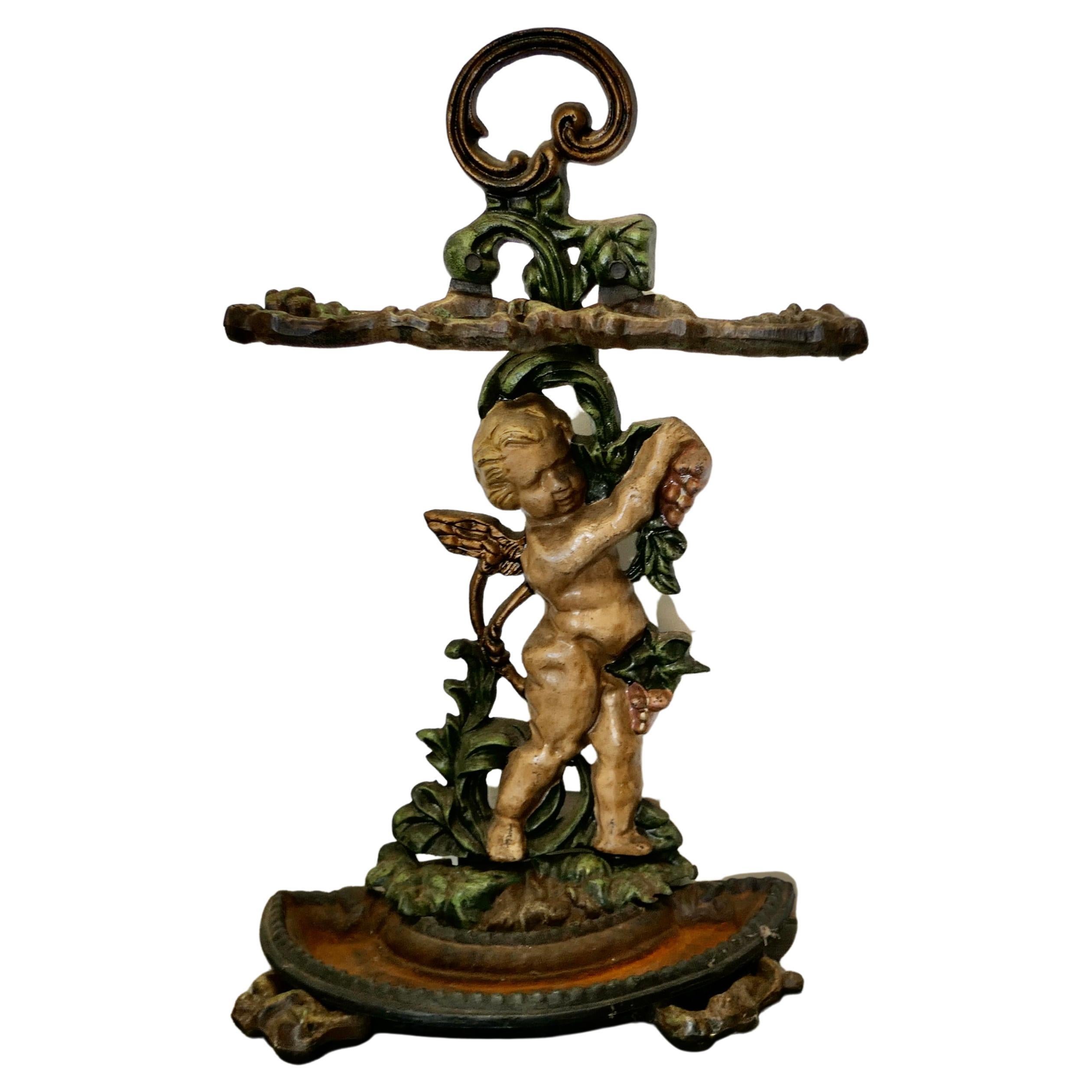 Cast Iron Cherub Umbrella or Stick Stand
