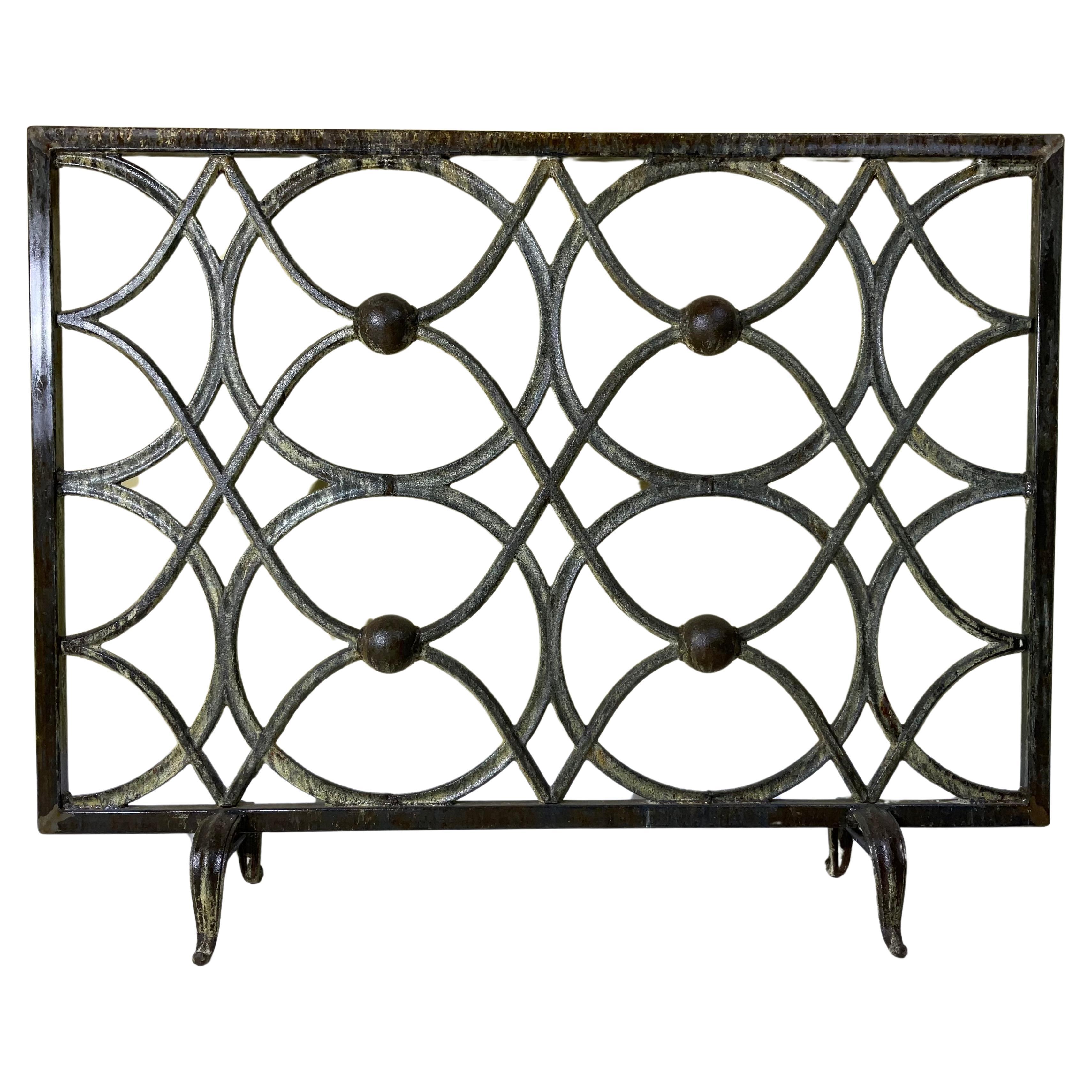 Cast Iron Circle Motif Fireplace Screen For Sale