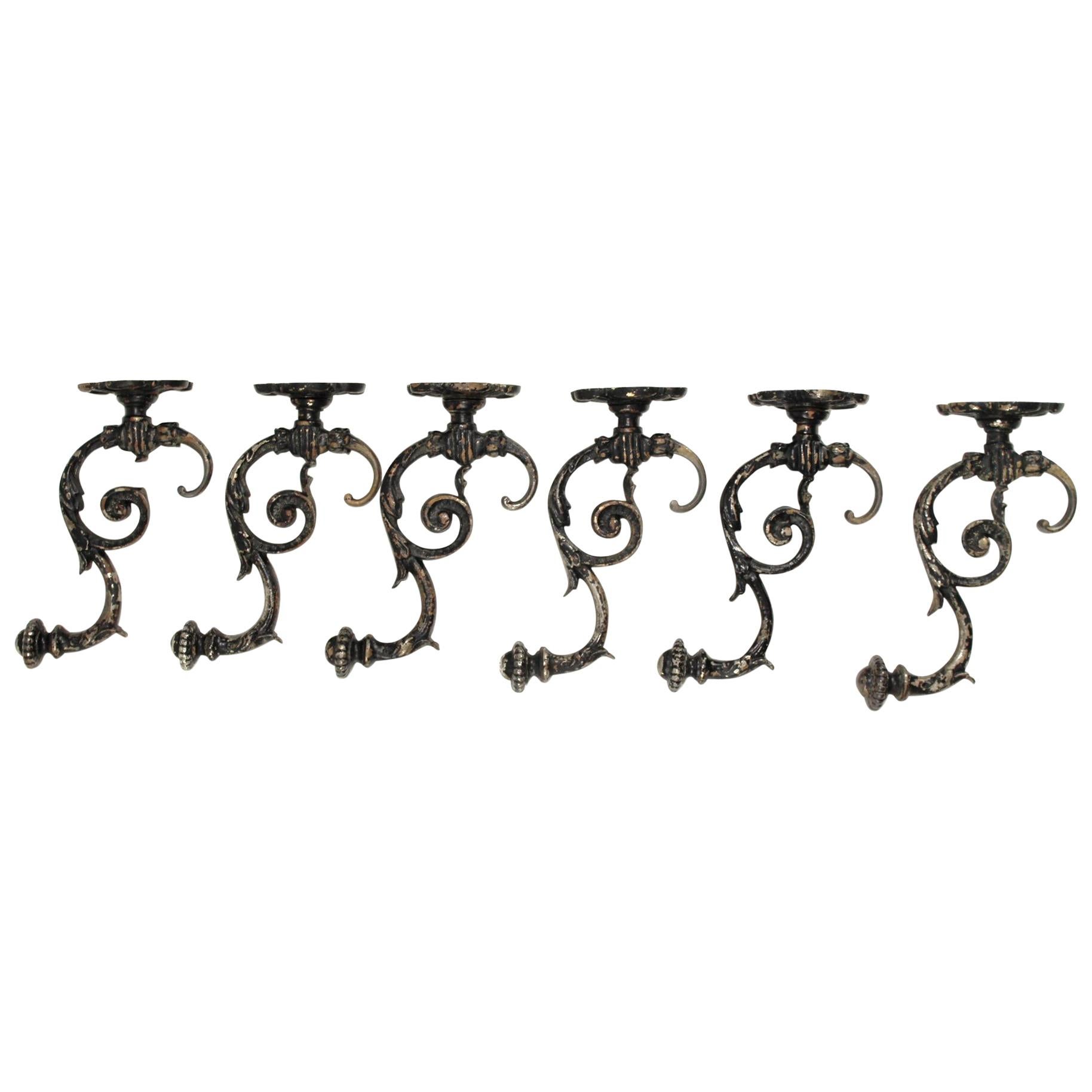 Cast Iron Coat Hooks, 1880s, Set of 6 For Sale