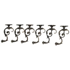 Antique Cast Iron Coat Hooks, 1880s, Set of 6