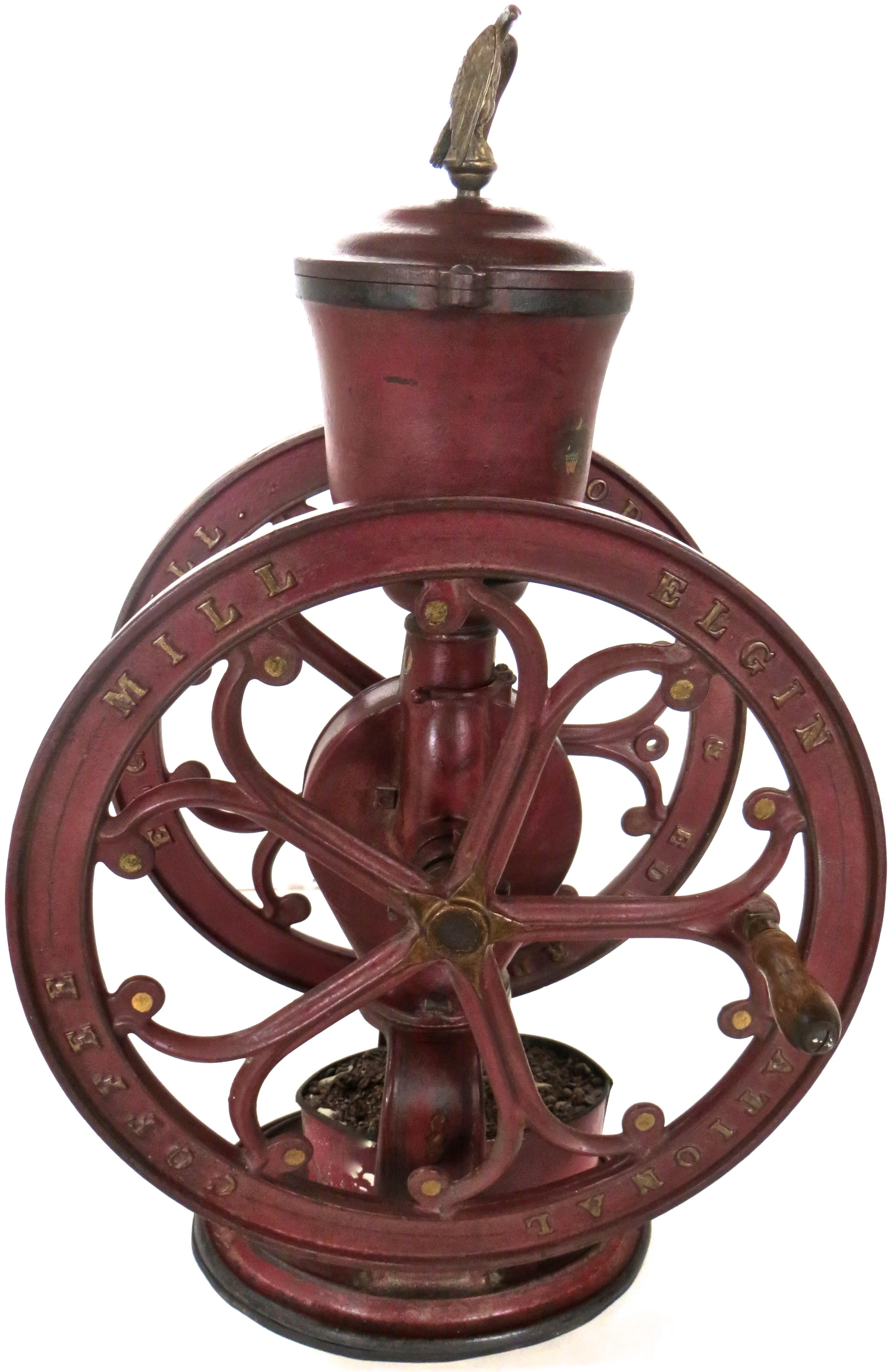 This all original turn of the century coffee grinder was made commercially for the grinding of coffee in large quantities, thus it would have been on a counter top in a general store or used in places like hotels and restaurants. It is a great