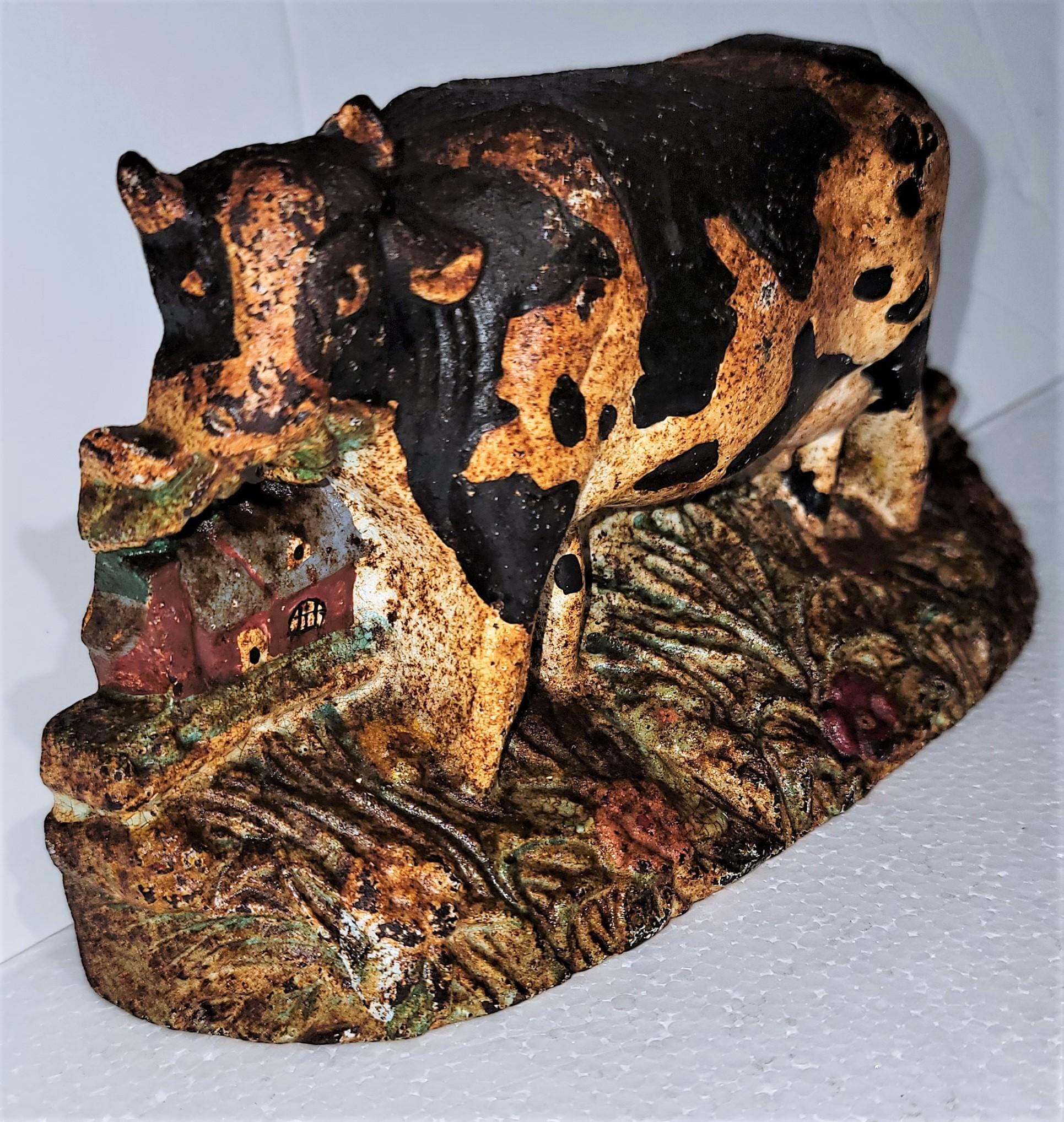 Country Cast Iron Cow Doorstop with Original Paint For Sale