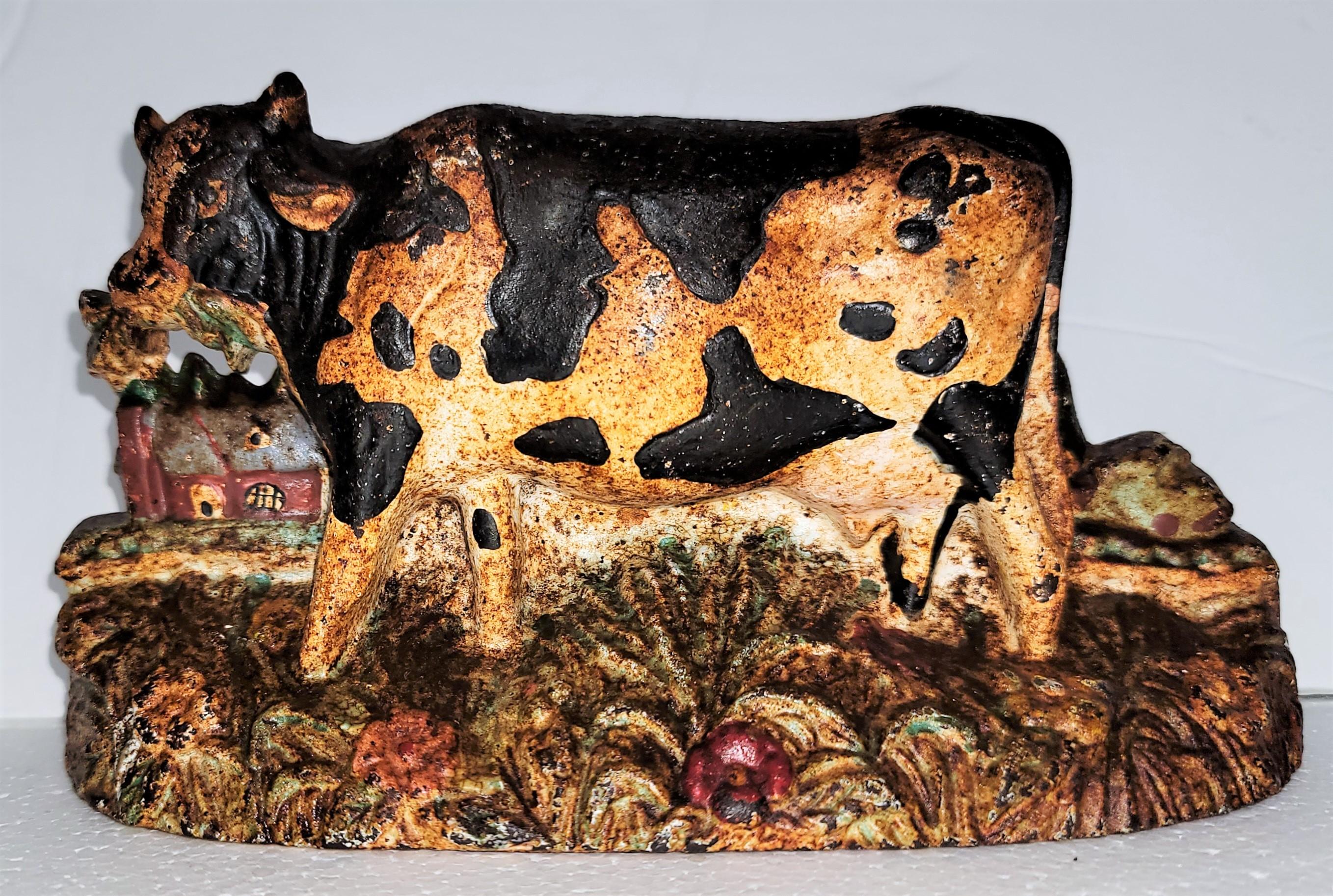American Cast Iron Cow Doorstop with Original Paint For Sale