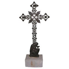Antique Cast Iron Cross with Lamenting Virgin Mary