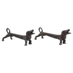 Gusseisen Dackel Feuerhund Andirons, Paar