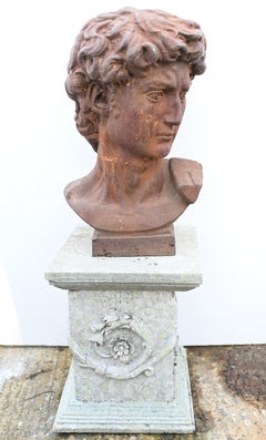 Cast Iron David Bust After Michelangelo Garden Art