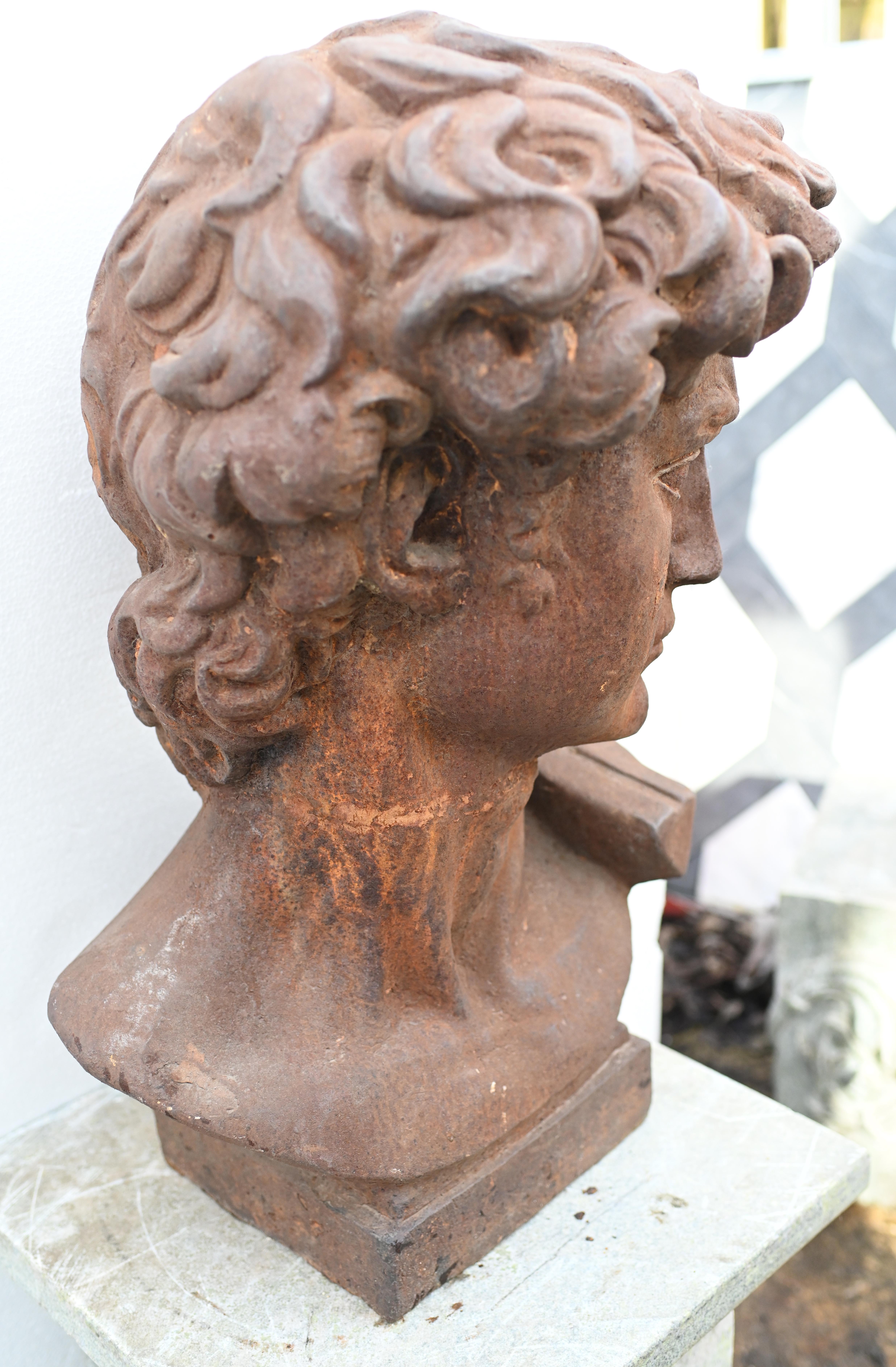 Other Cast Iron David Bust After Michelangelo Garden Art