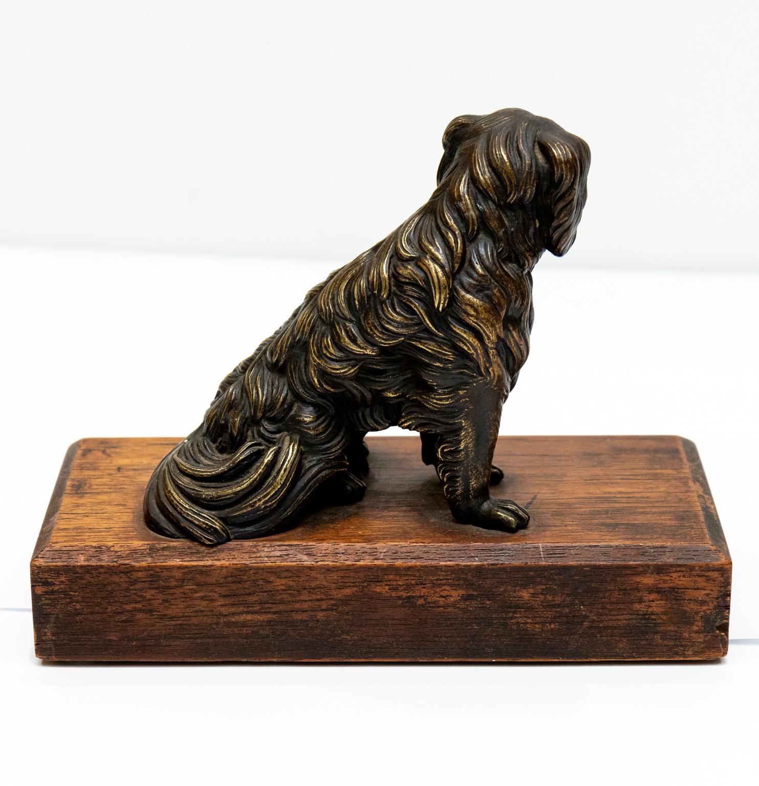 Cast Iron Dog on Wooden Base In Good Condition For Sale In Stamford, CT