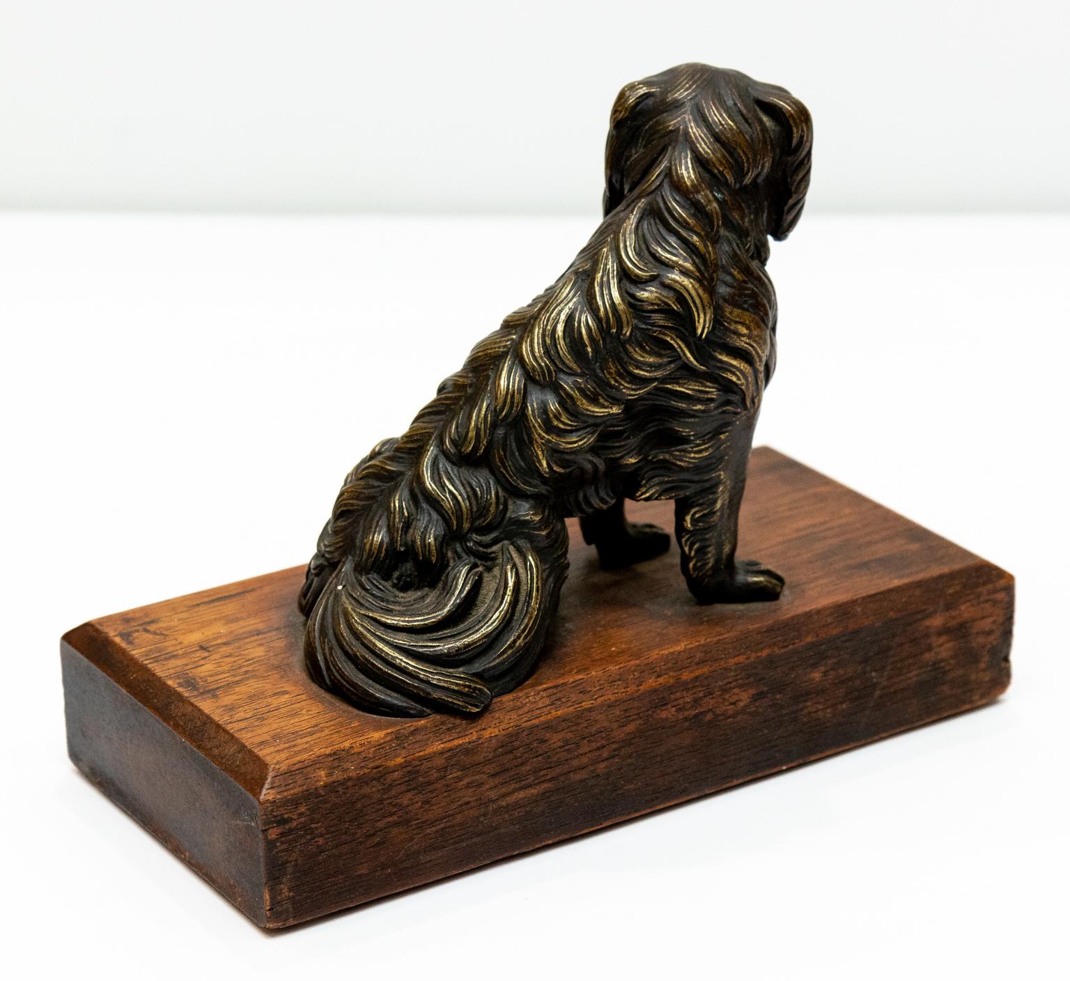 19th Century Cast Iron Dog on Wooden Base For Sale