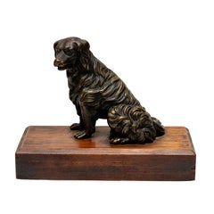Antique Cast Iron Dog on Wooden Base