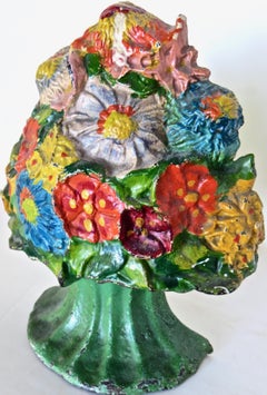 Cast Iron Doorstop "Floral Arrangement in Green Vase" Amercan, Circa 1930 SCARCE