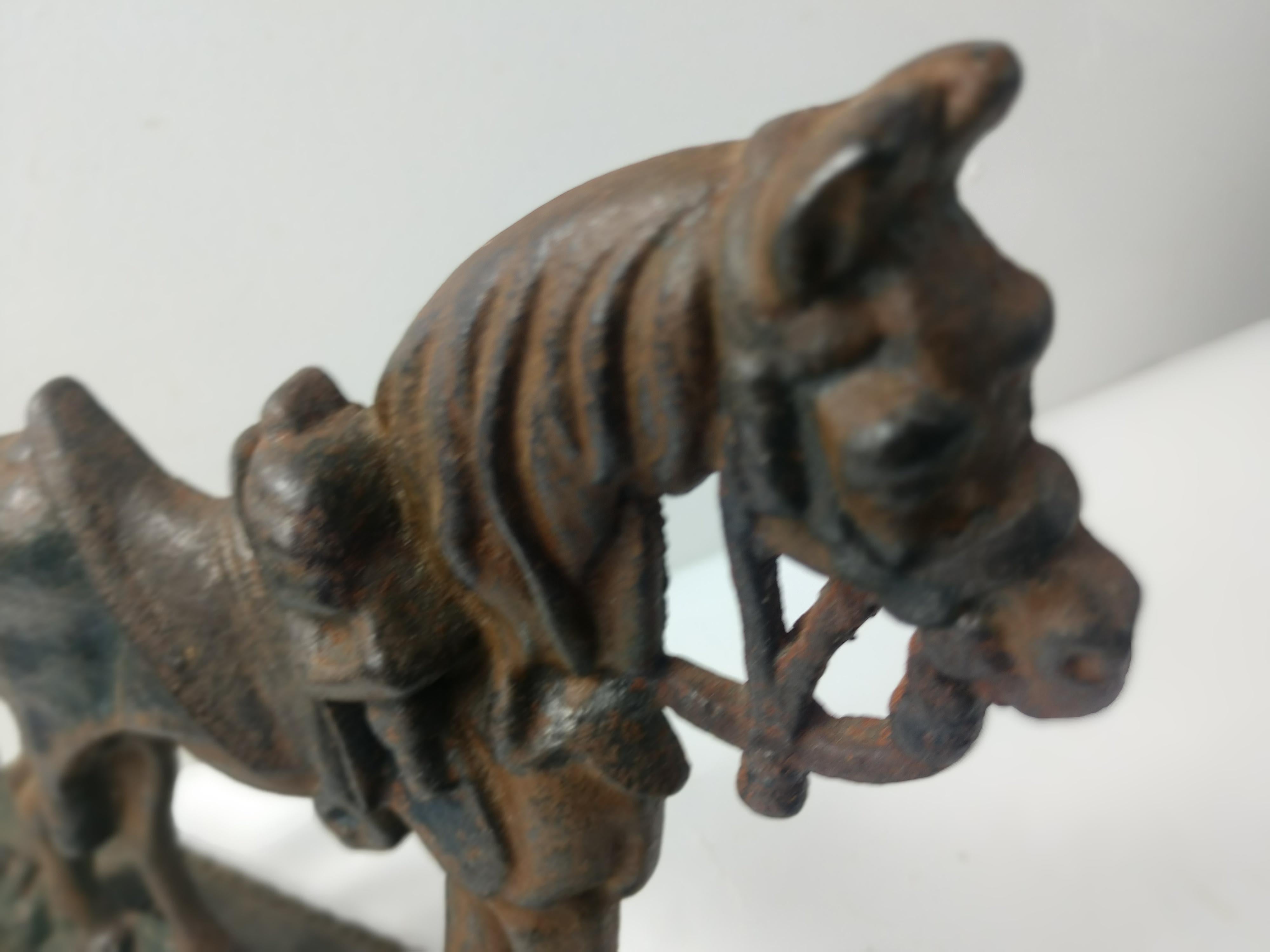American Classical Cast Iron Doorstop of a Horse with Full Gear, circa 1940