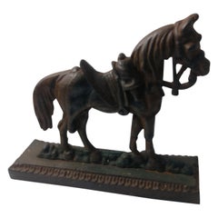 Vintage Cast Iron Doorstop of a Horse with Full Gear, circa 1940