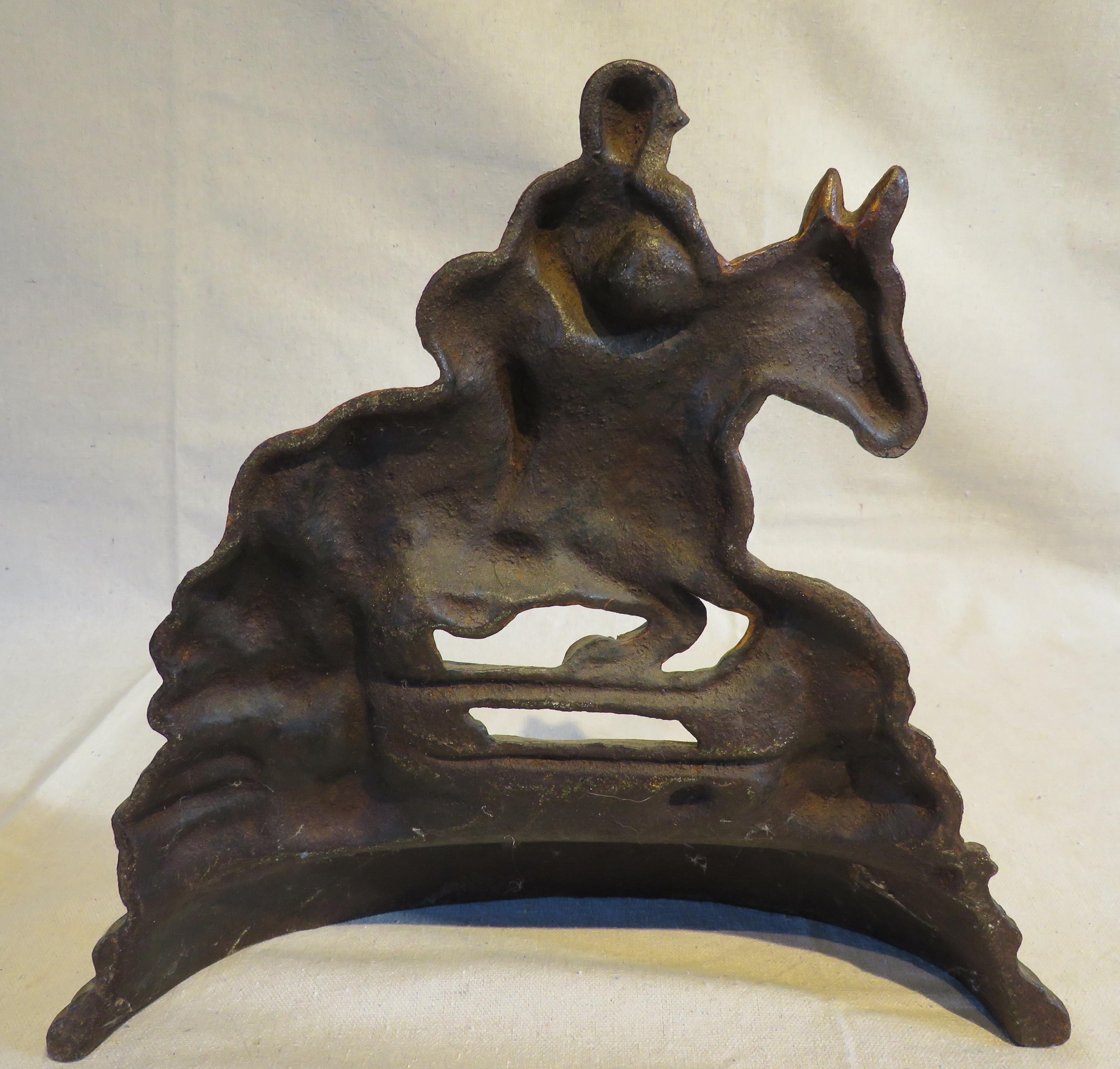 Cast Iron Doorstop with Man Jumping Horse, circa 1895 In Good Condition In Nantucket, MA