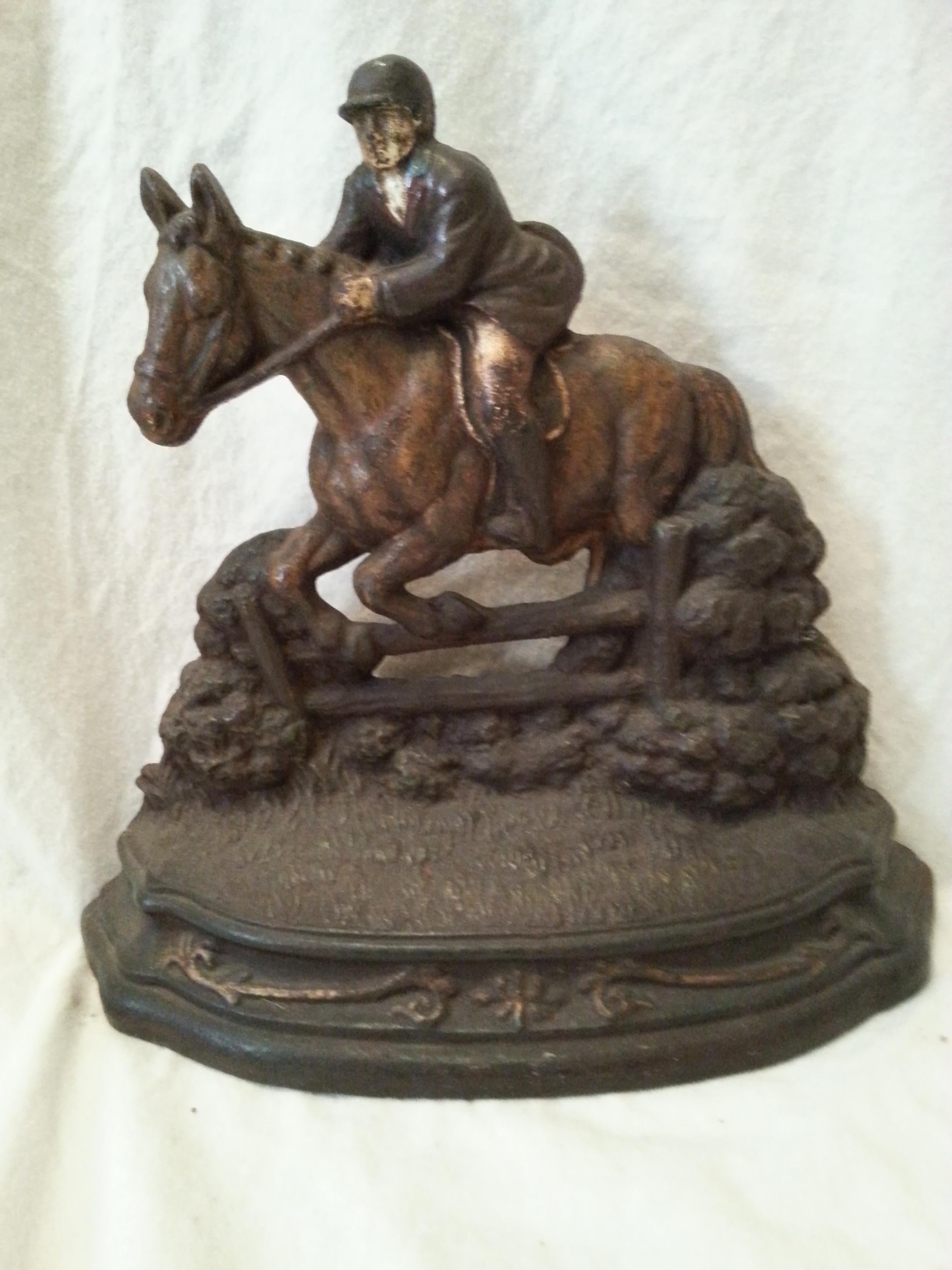 19th Century Cast Iron Doorstop with Man Jumping Horse, circa 1895