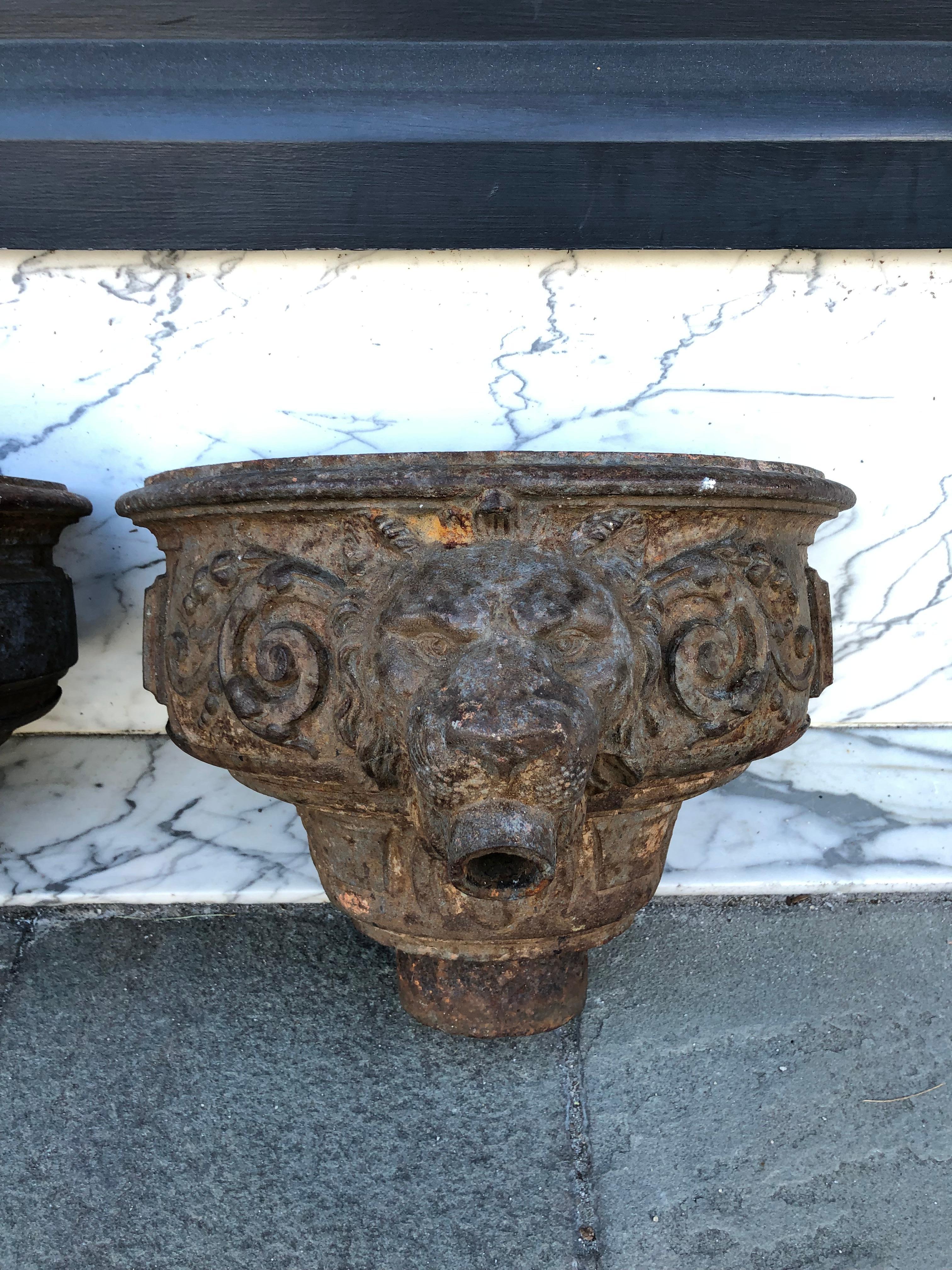 English Cast Iron Downspouts with Lions Face Details Late 19th Century