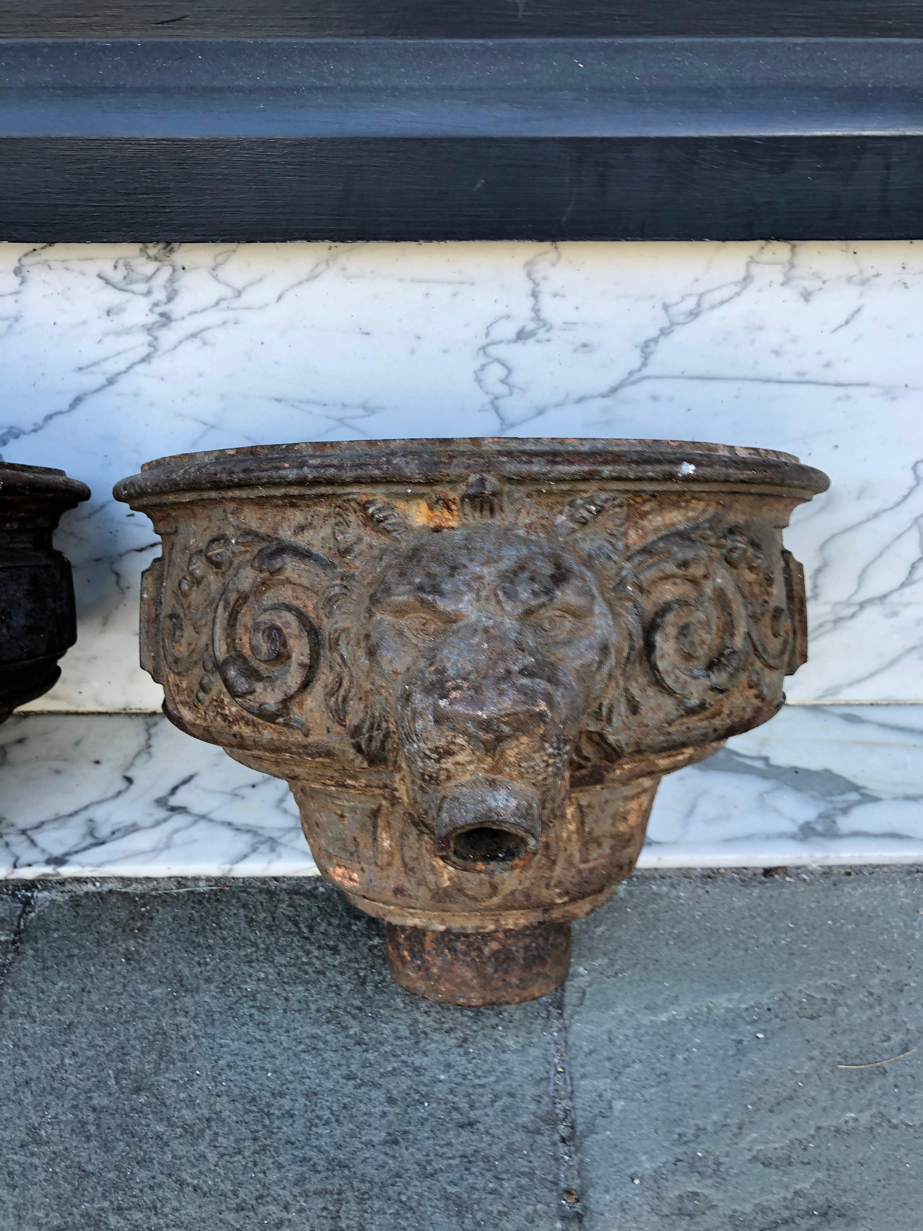 Cast Iron Downspouts with Lions Face Details Late 19th Century In Good Condition In Charleston, SC