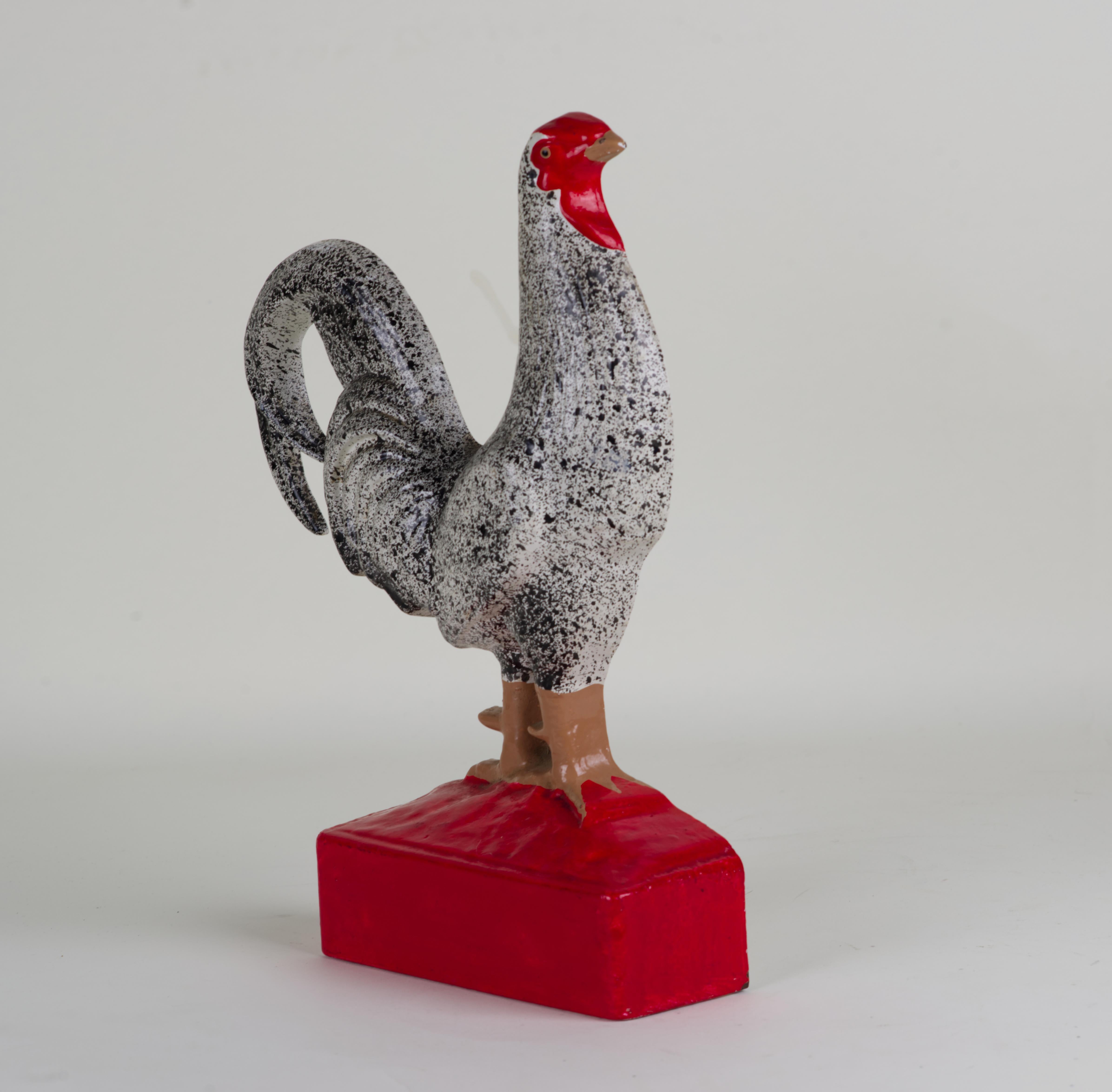 English Cast Iron Enameled Chicken Figurine, Decor or Doorstop, Vintage, England. For Sale