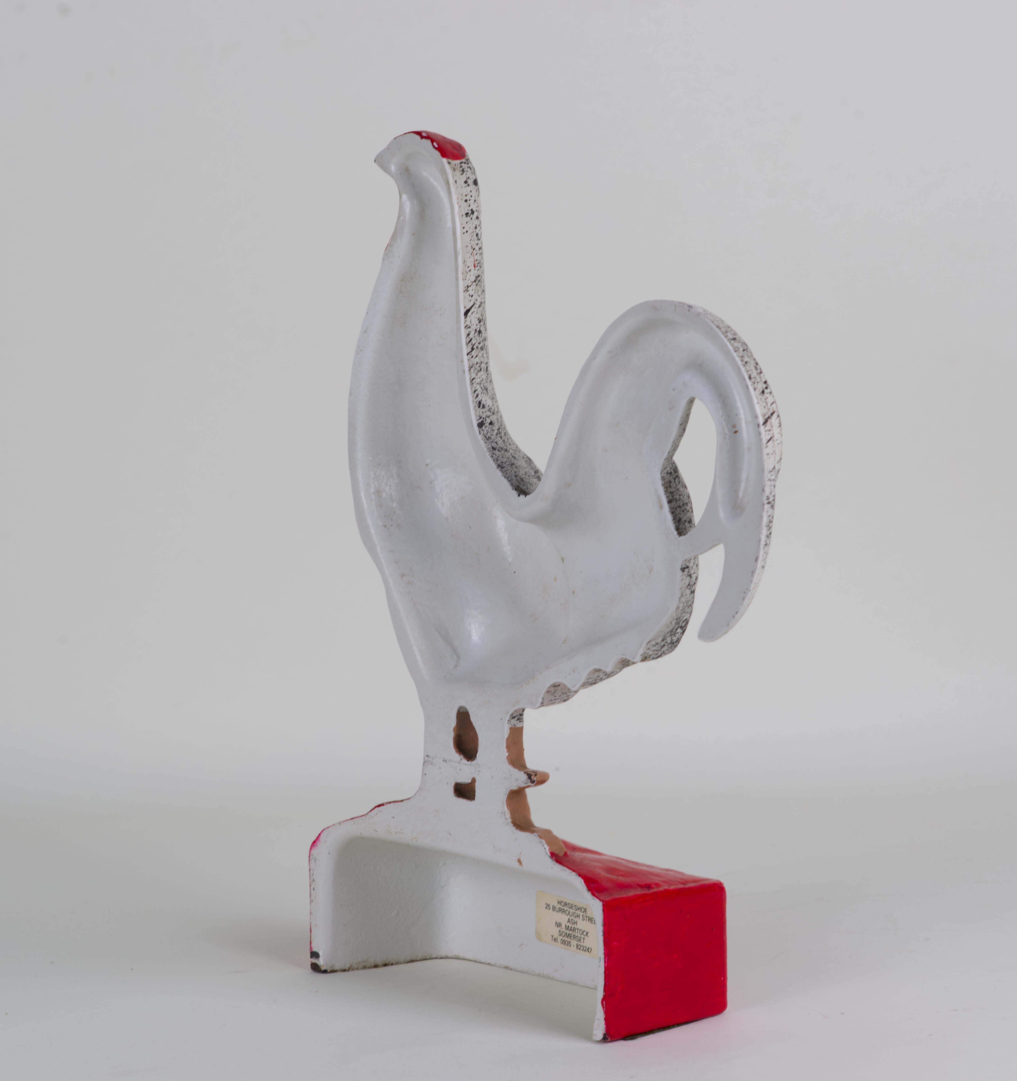 20th Century Cast Iron Enameled Chicken Figurine, Decor or Doorstop, Vintage, England. For Sale
