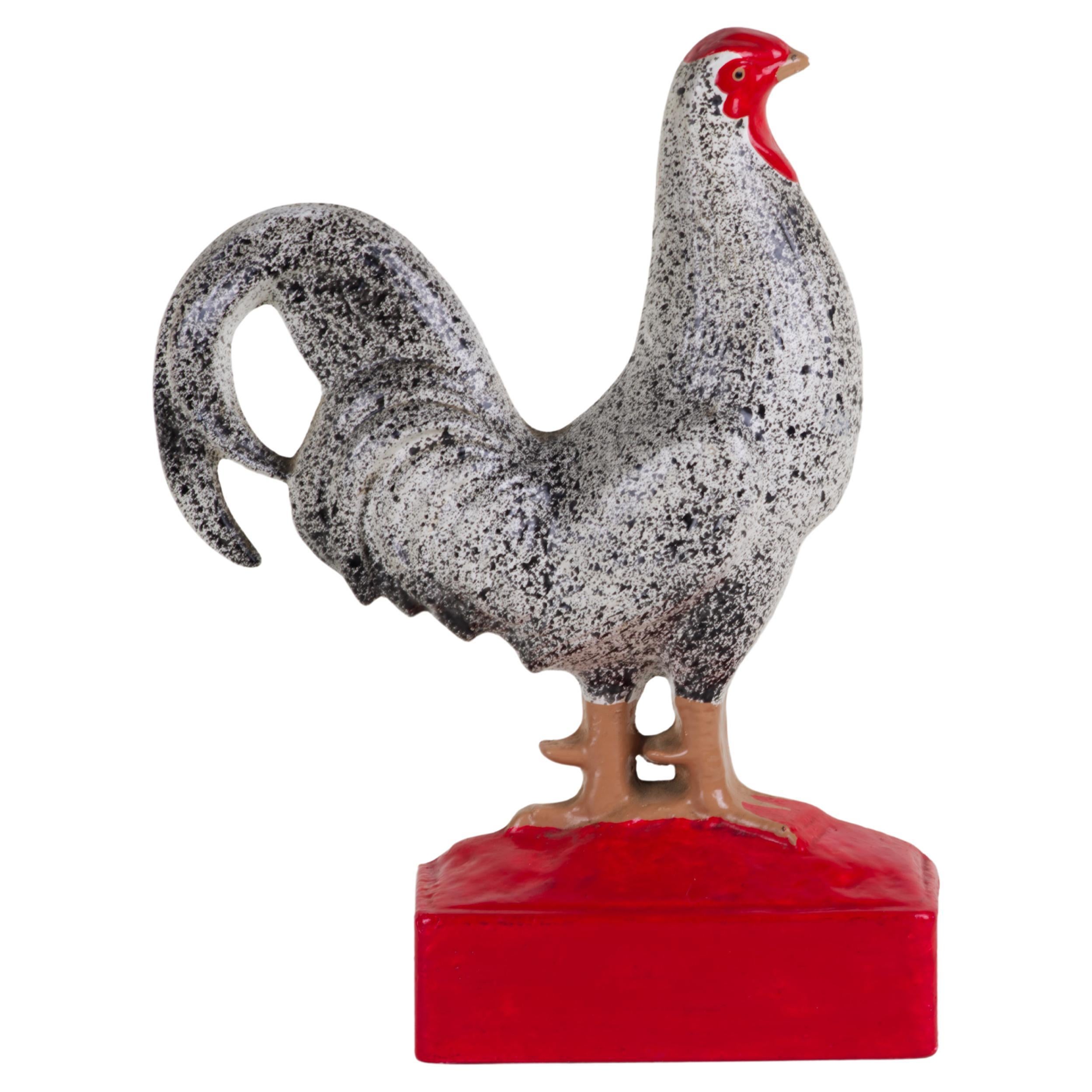 Cast Iron Enameled Chicken Figurine, Decor or Doorstop, Vintage, England.