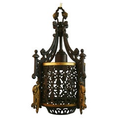 Antique Cast Iron English Lantern with Griffon Detailing Circa 1920's