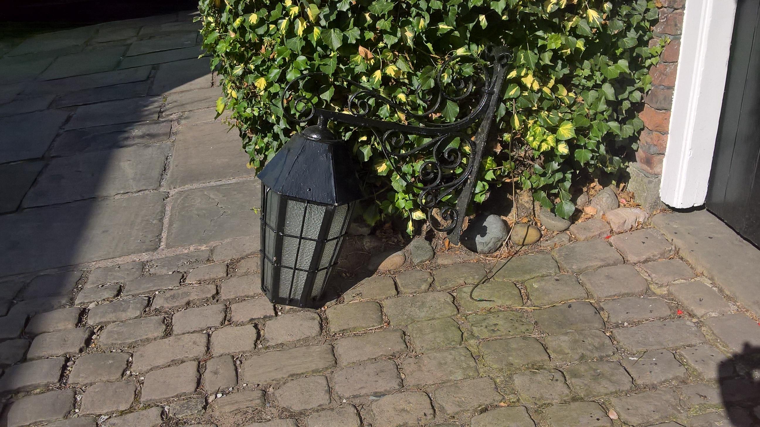Glass Cast Iron Exterior Lantern For Sale