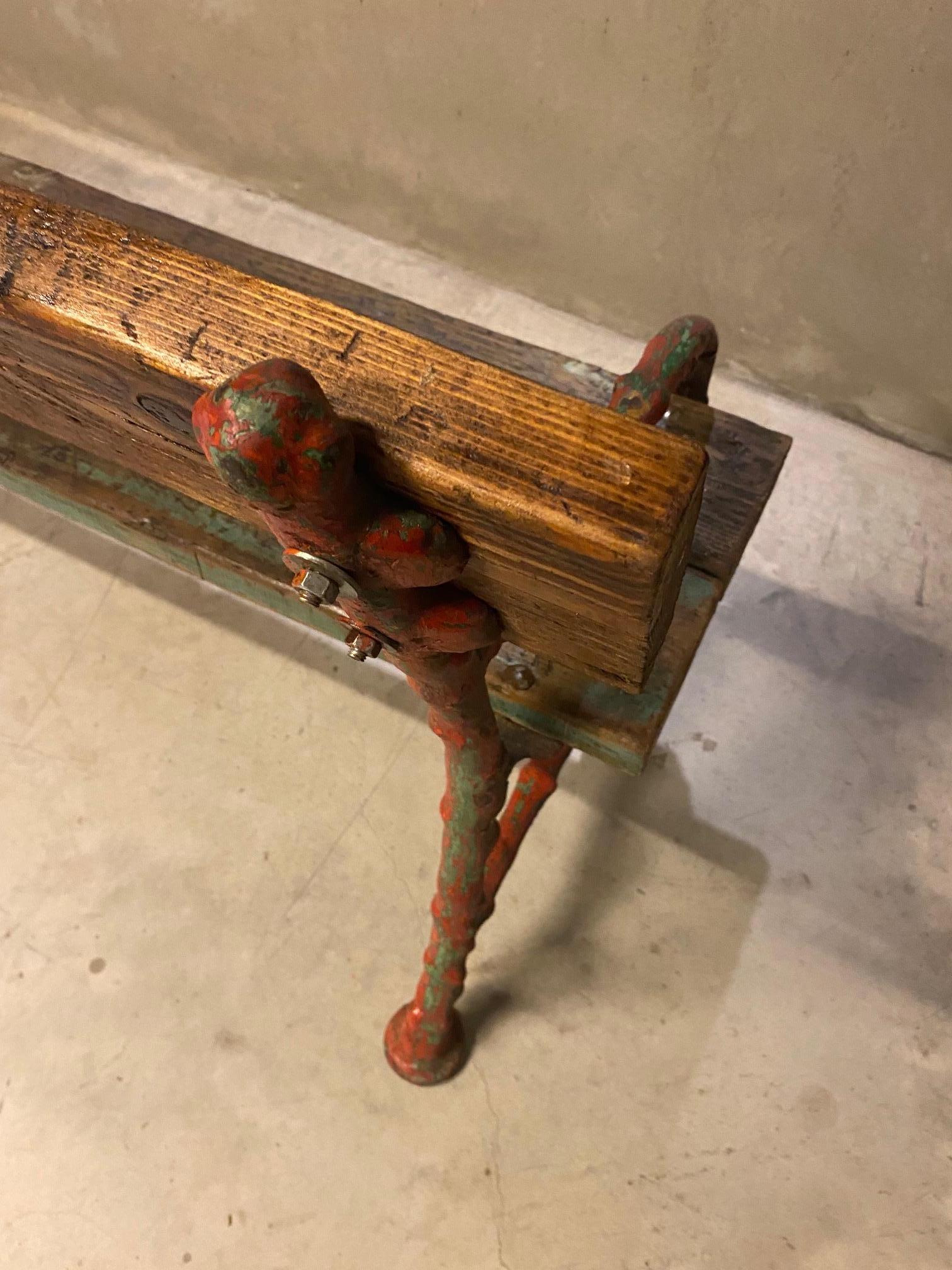 Cast Iron Faux Bois Garden Bench, Red & Green Trim, France, 1920's 7