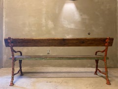 Cast Iron Faux Bois Garden Bench, Red & Green Trim, France, 1920's