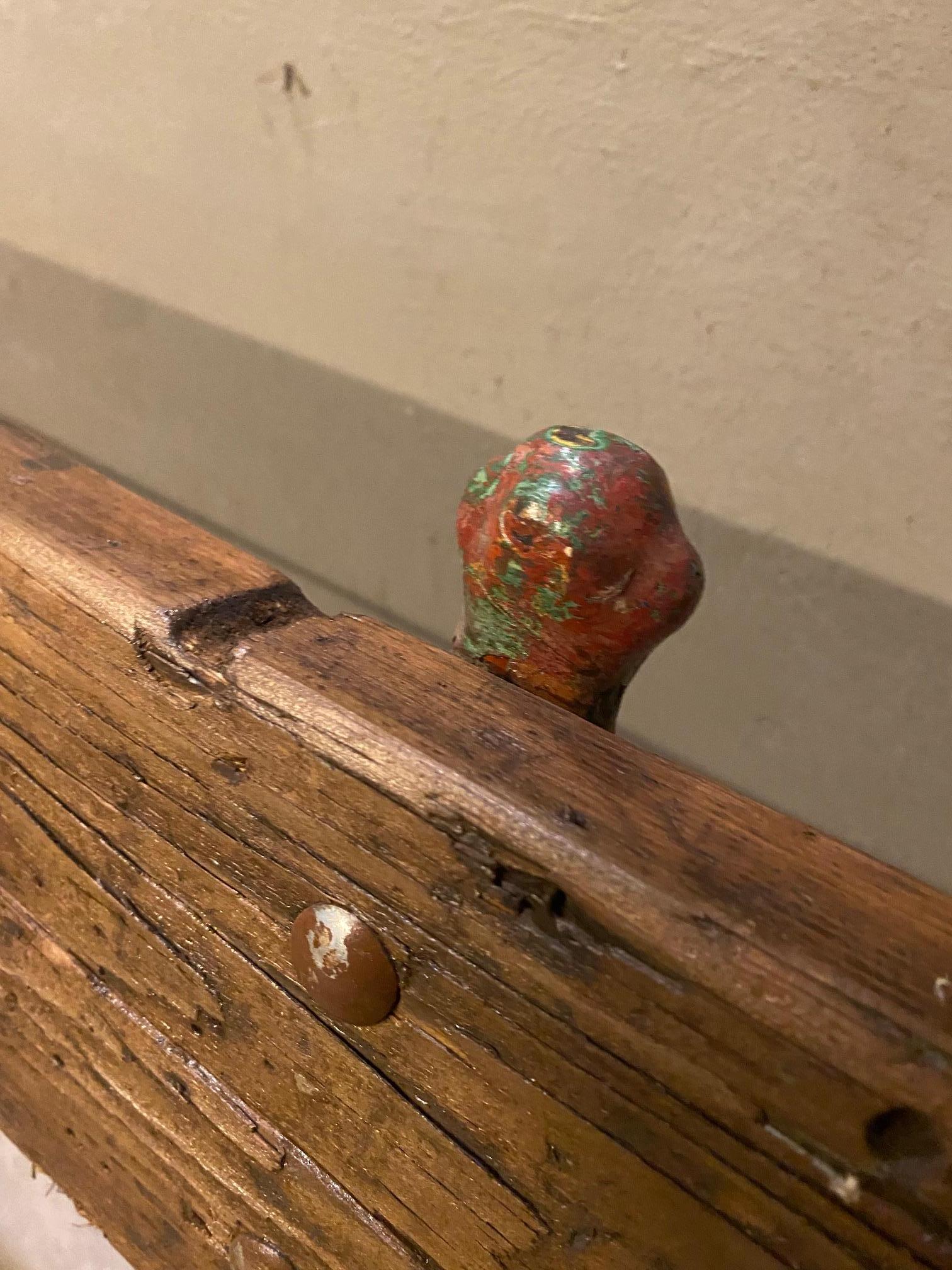 Cast Iron Faux Bois Garden Bench, Red & Green Trim, France, 1920's 1
