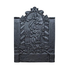 Cast Iron Fire Back, 17th Century Revival, Plate, Figures and Angel, Late C20th