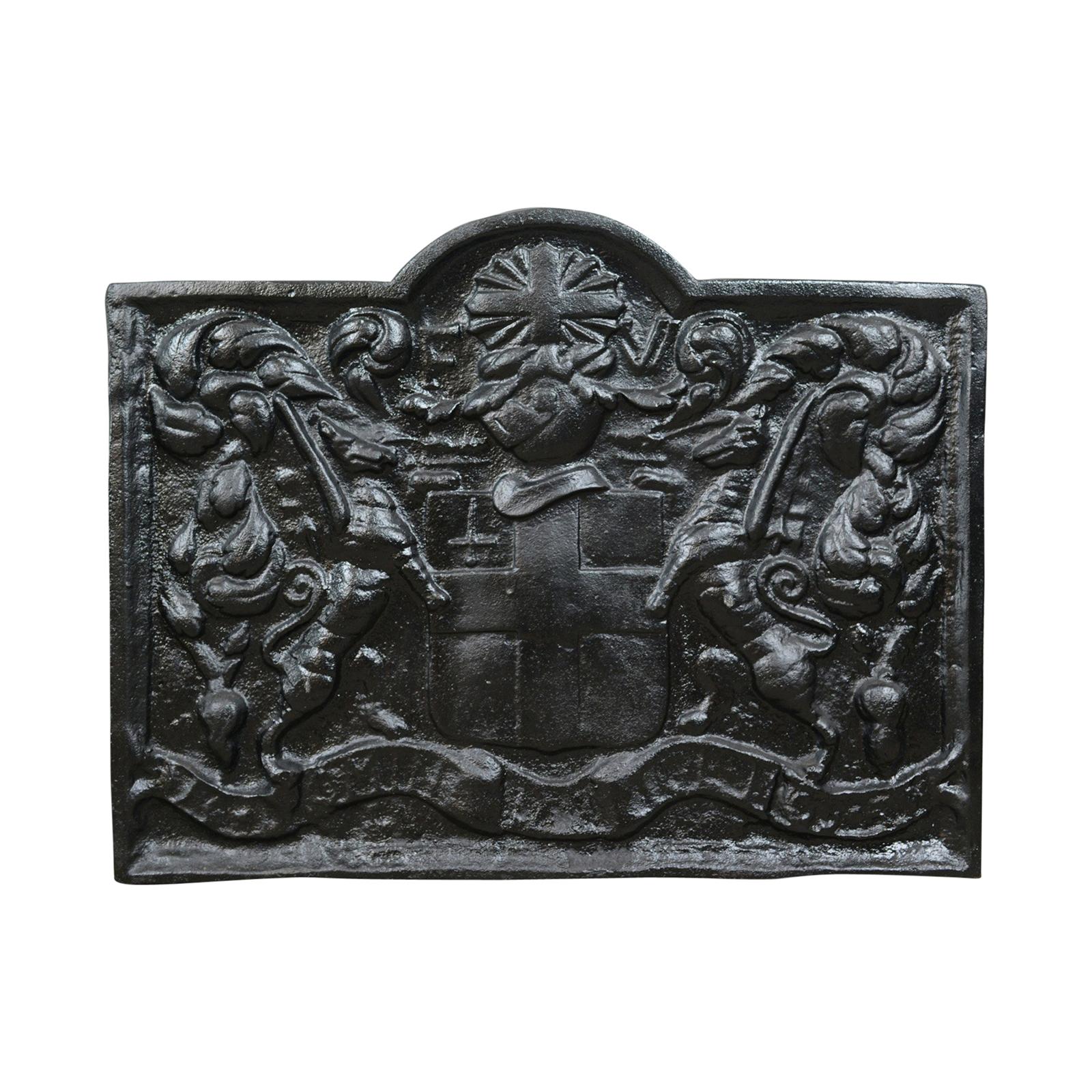 Cast Iron Fire Back, Early 20th Century, Coat of Arms, English, Heavy