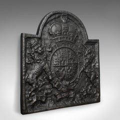 Cast Iron Fire Back, Royal Crest, English, Heavy, Plate, Fireplace, 20th Century