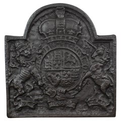 Vintage Cast Iron Fire Back, Royal Crest, English, Heavy, Plate, Fireplace, 20th Century