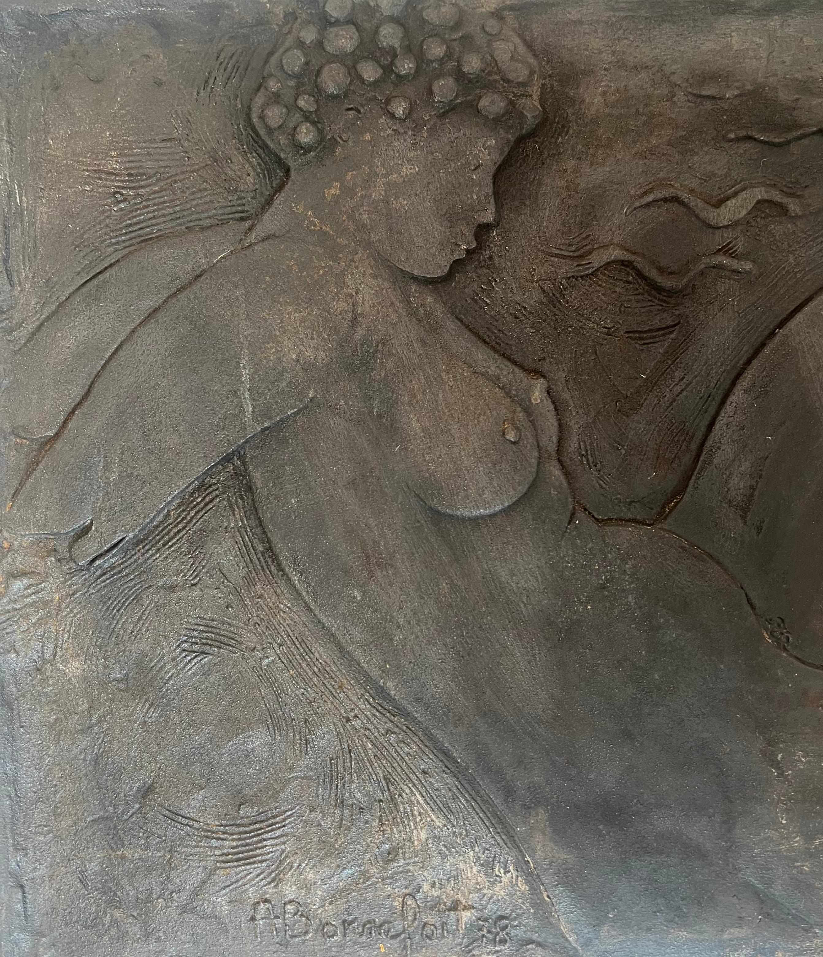 Mid-Century moderno Piantana in ghisa raffigurante una donna nuda firmata Bonnefoit, 1987 in vendita