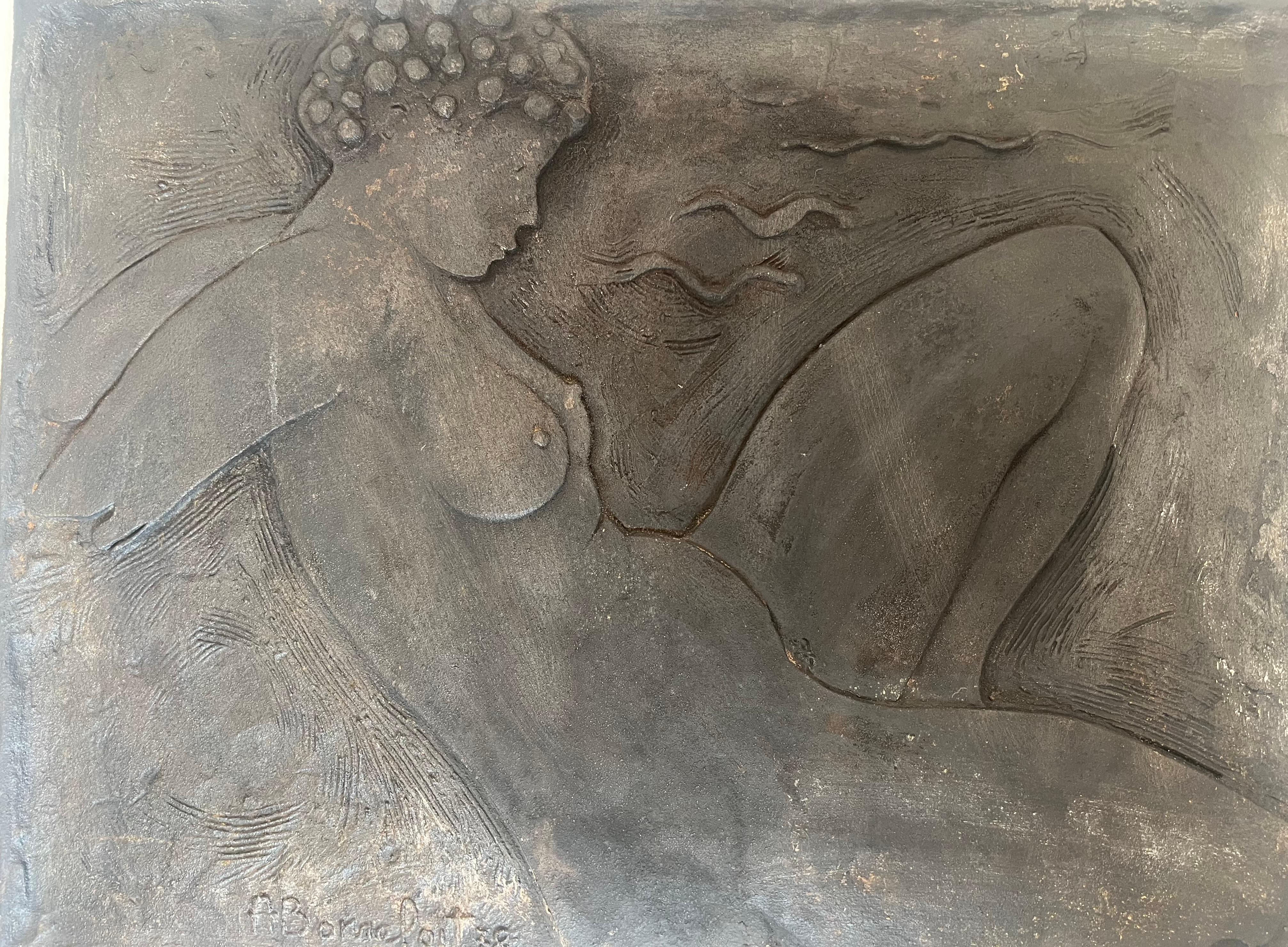 Calco Piantana in ghisa raffigurante una donna nuda firmata Bonnefoit, 1987 in vendita