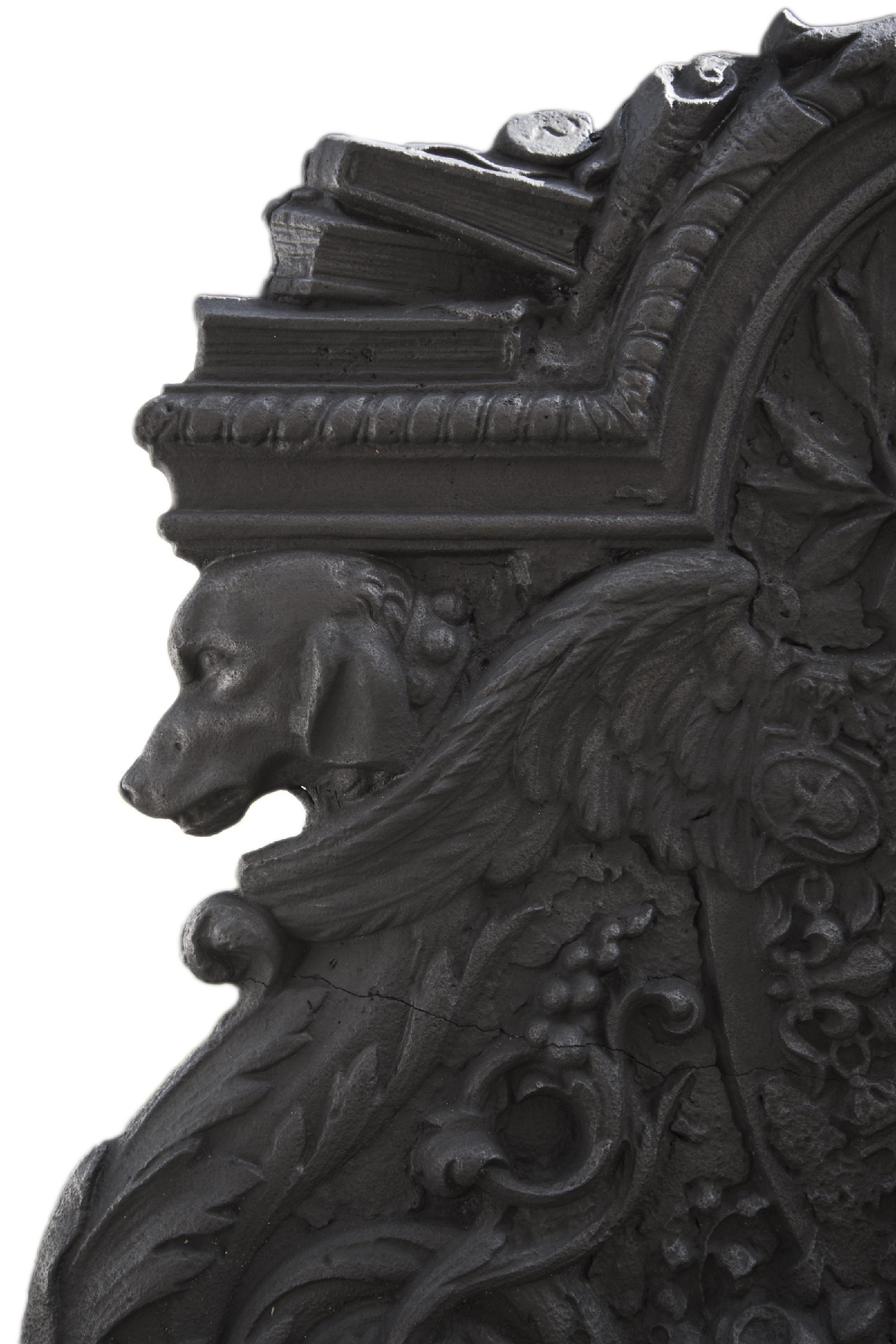 Cast iron fireback with the coat of arms of Colbert, marquis de Seignelay 1