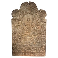 Antique Cast iron fireplace bottom plate, with sculpted mythological figures, Italy