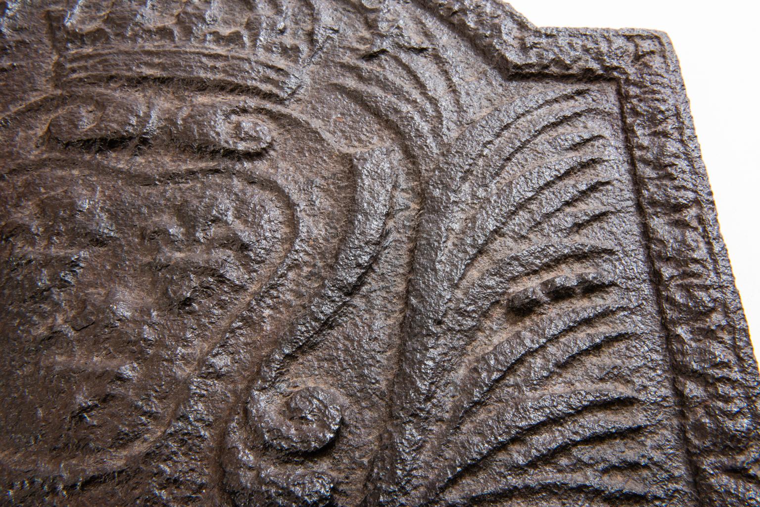 Cast Iron Fireplace Plate with Heraldic Emblem In Good Condition In Alessandria, Piemonte